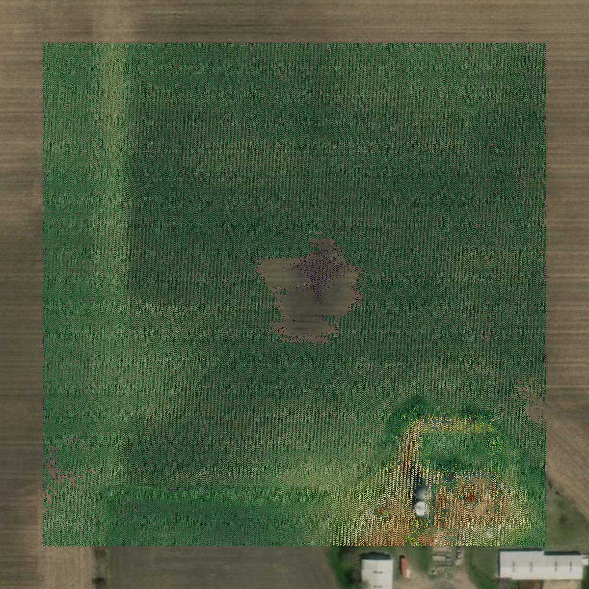 This image shows a LiDAR point cloud in Fond du Lac County created using GIS data in Equator.