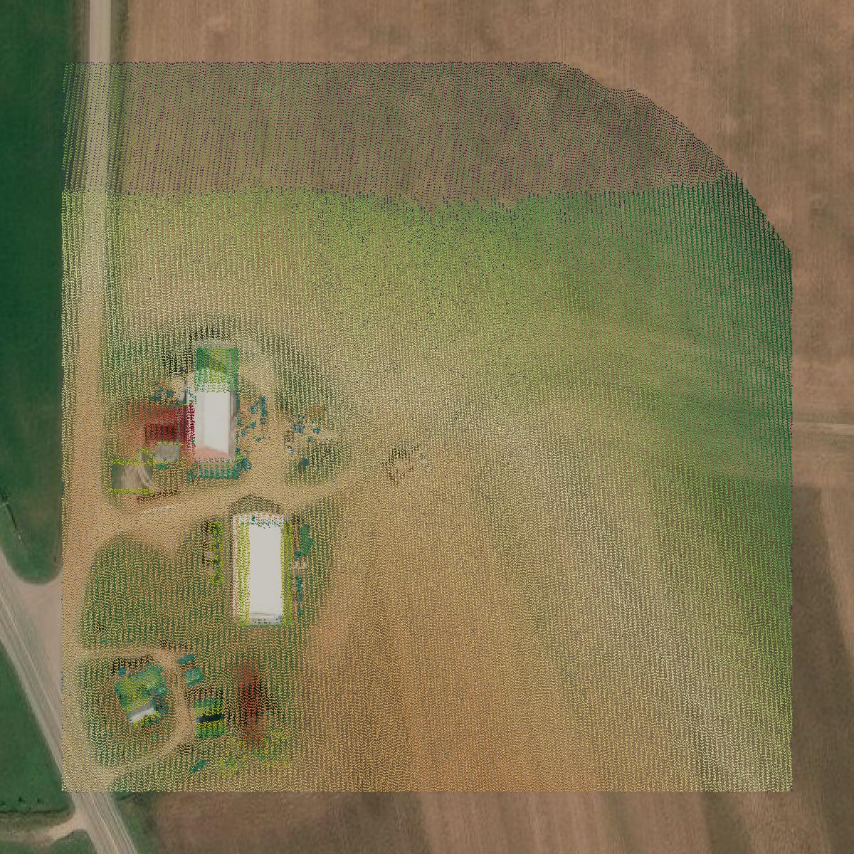 This image shows a LiDAR point cloud in Fond du Lac County created using GIS data in Equator.