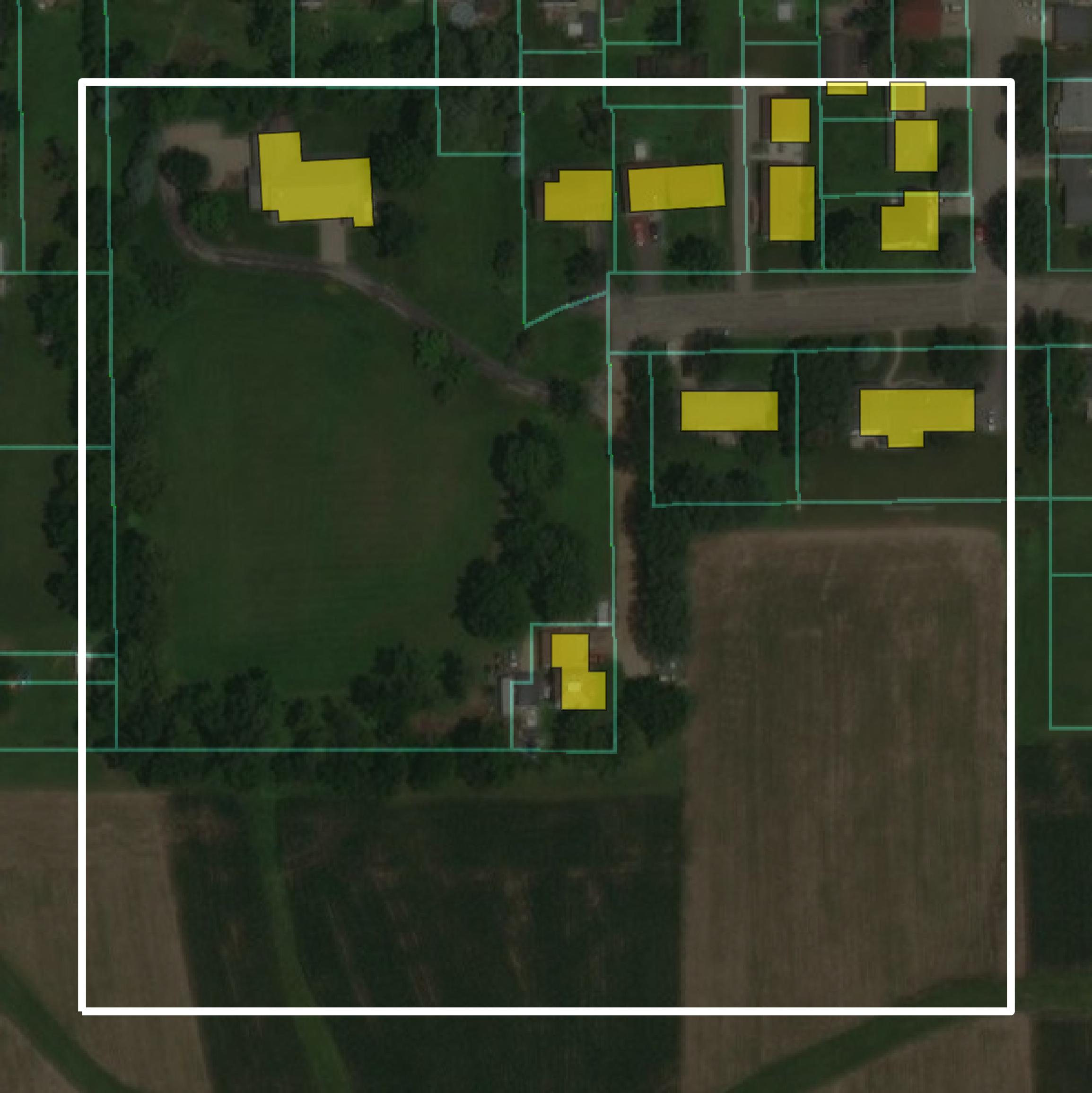 This image shows parcel and building data in Grant County created using GIS data in Equator.