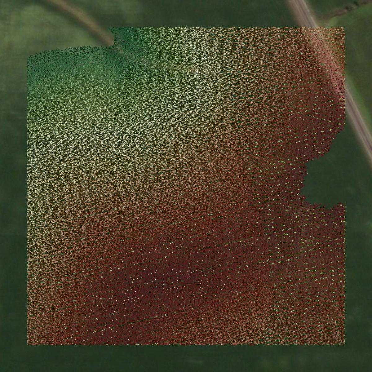 This image shows a LiDAR point cloud in Grant County created using GIS data in Equator.