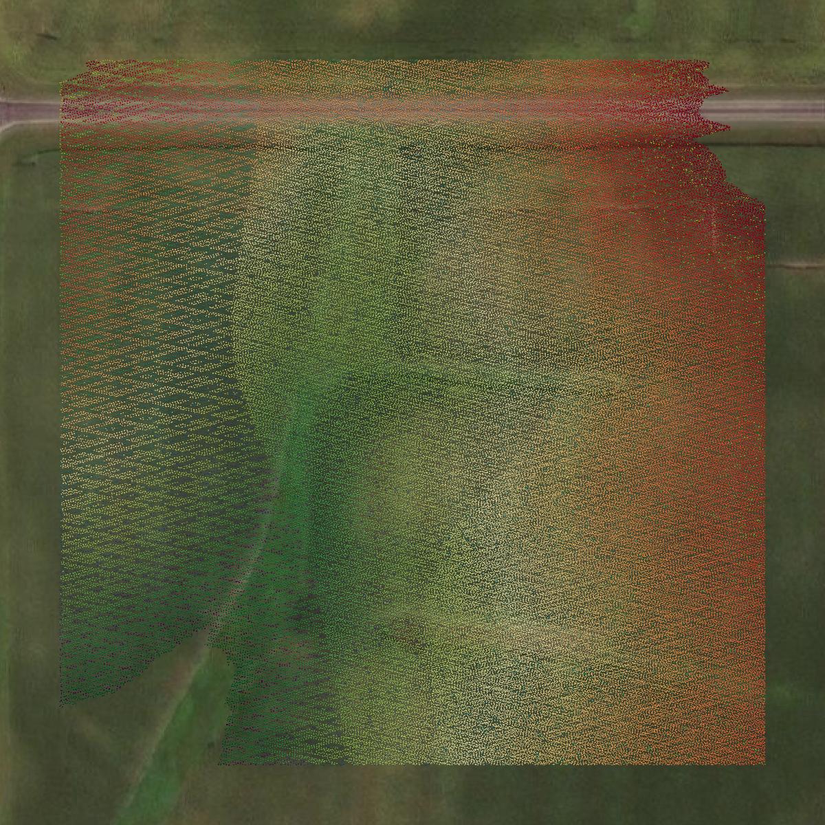 This image shows a LiDAR point cloud in Grant County created using GIS data in Equator.