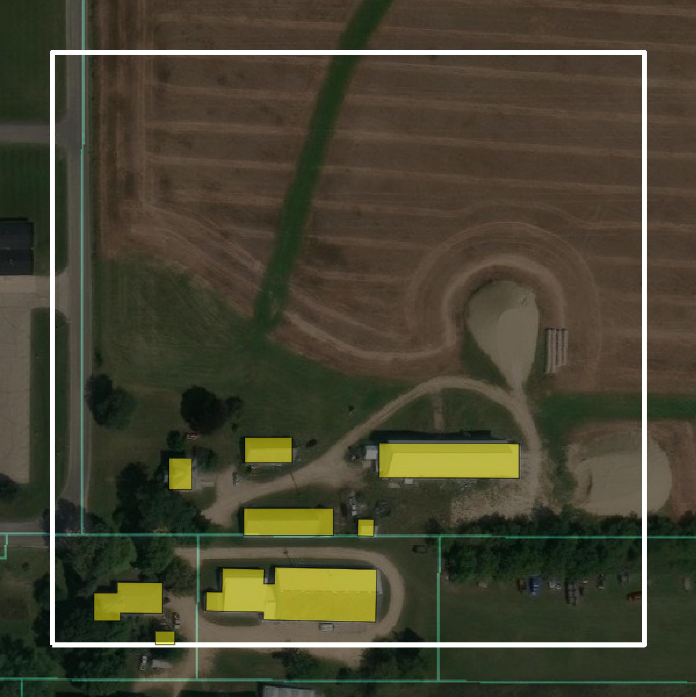 This image shows parcel and building data in Green County created using GIS data in Equator.