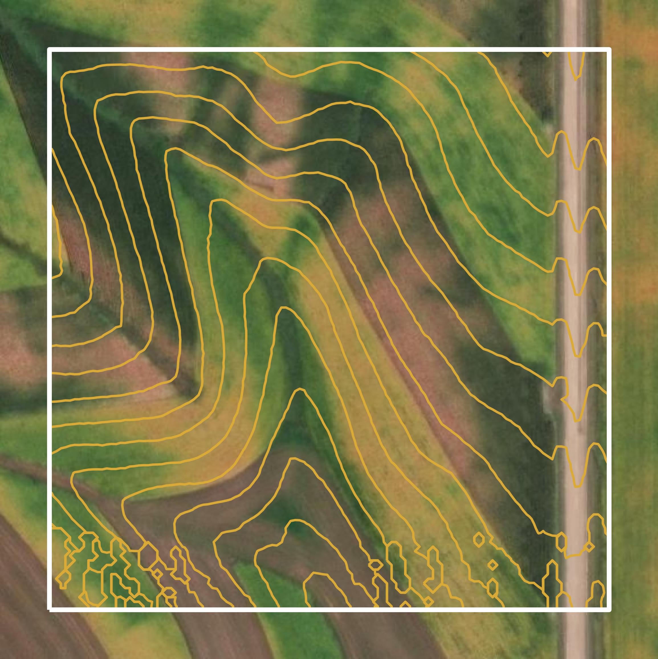 This image shows a contour map in Iowa County created using GIS data in Equator.