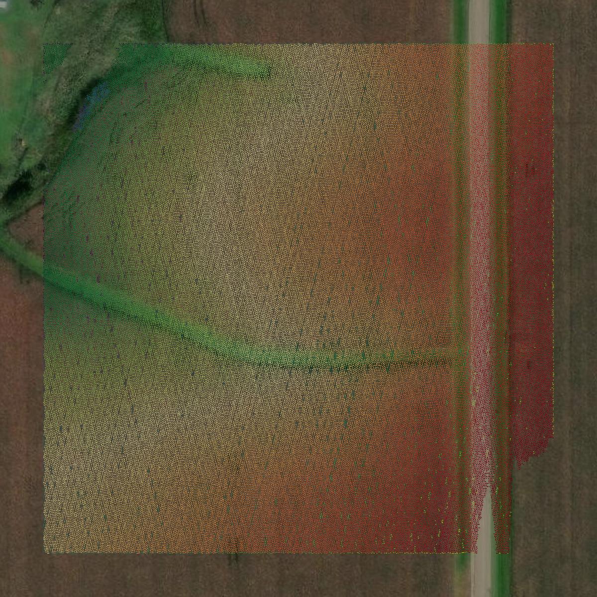 This image shows a LiDAR point cloud in Iowa County created using GIS data in Equator.