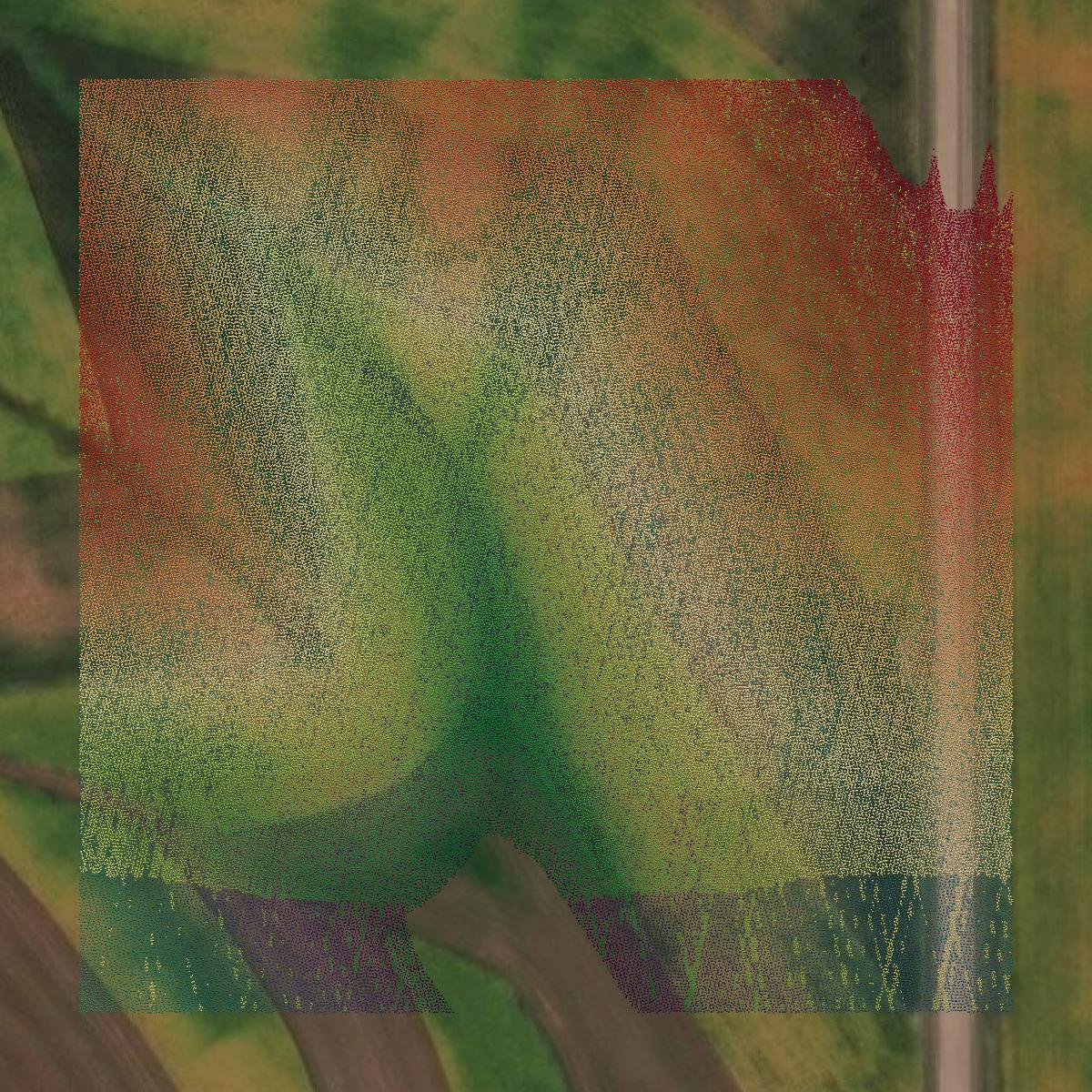 This image shows a LiDAR point cloud in Iowa County created using GIS data in Equator.