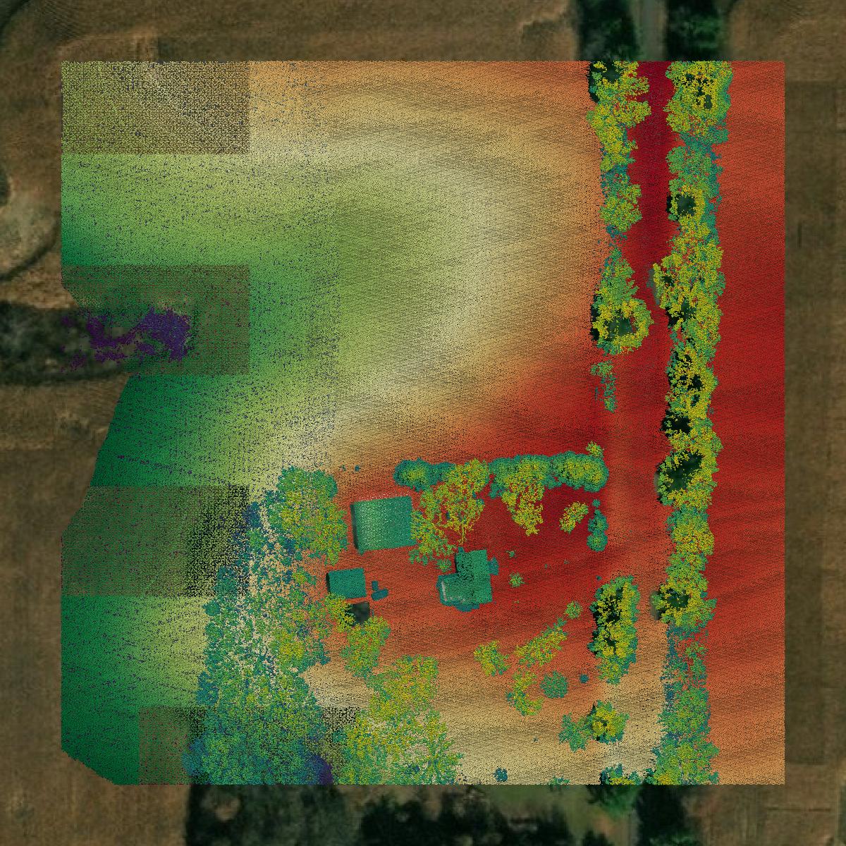 This image shows a LiDAR point cloud in Jackson County created using GIS data in Equator.