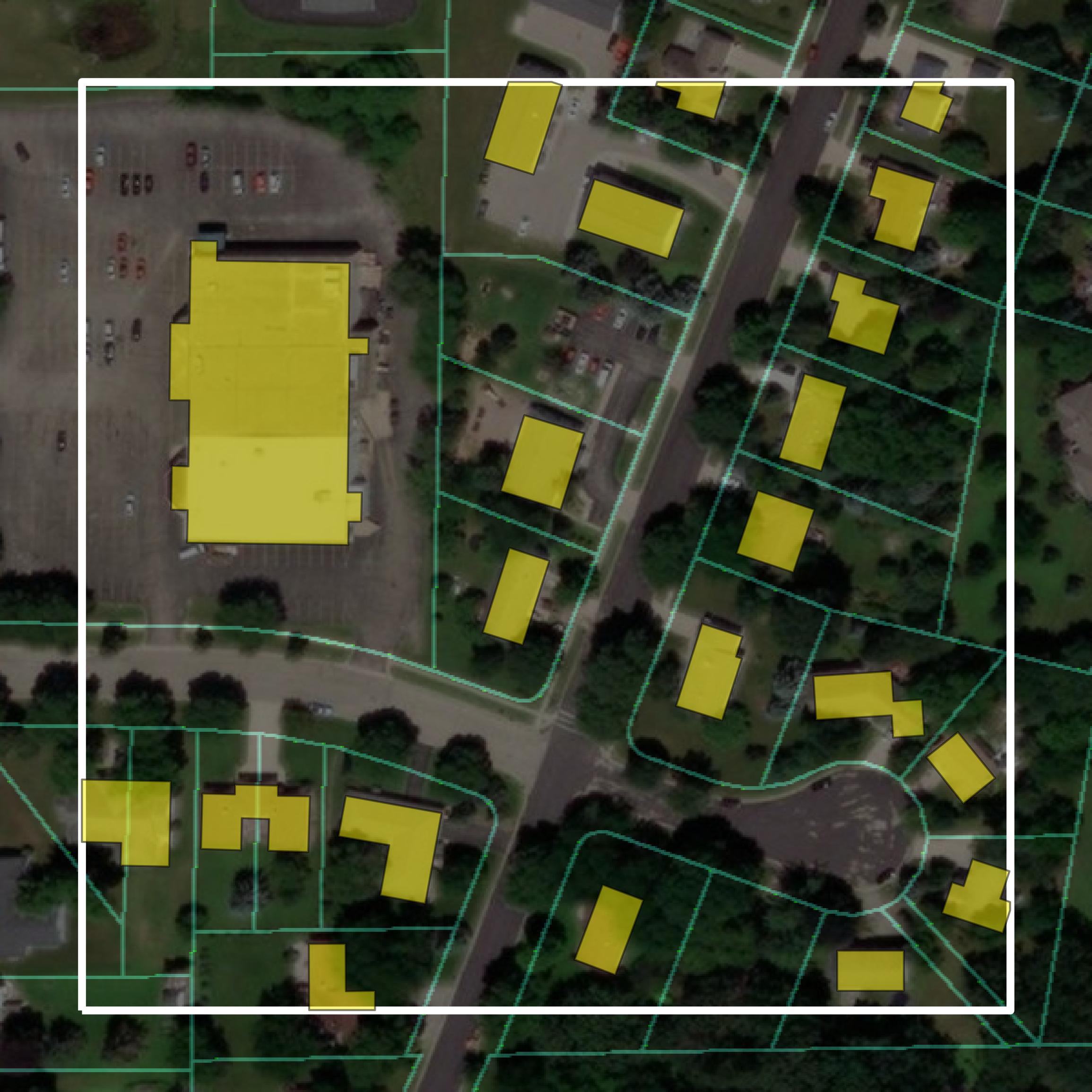 This image shows parcel and building data in Jefferson County created using GIS data in Equator.