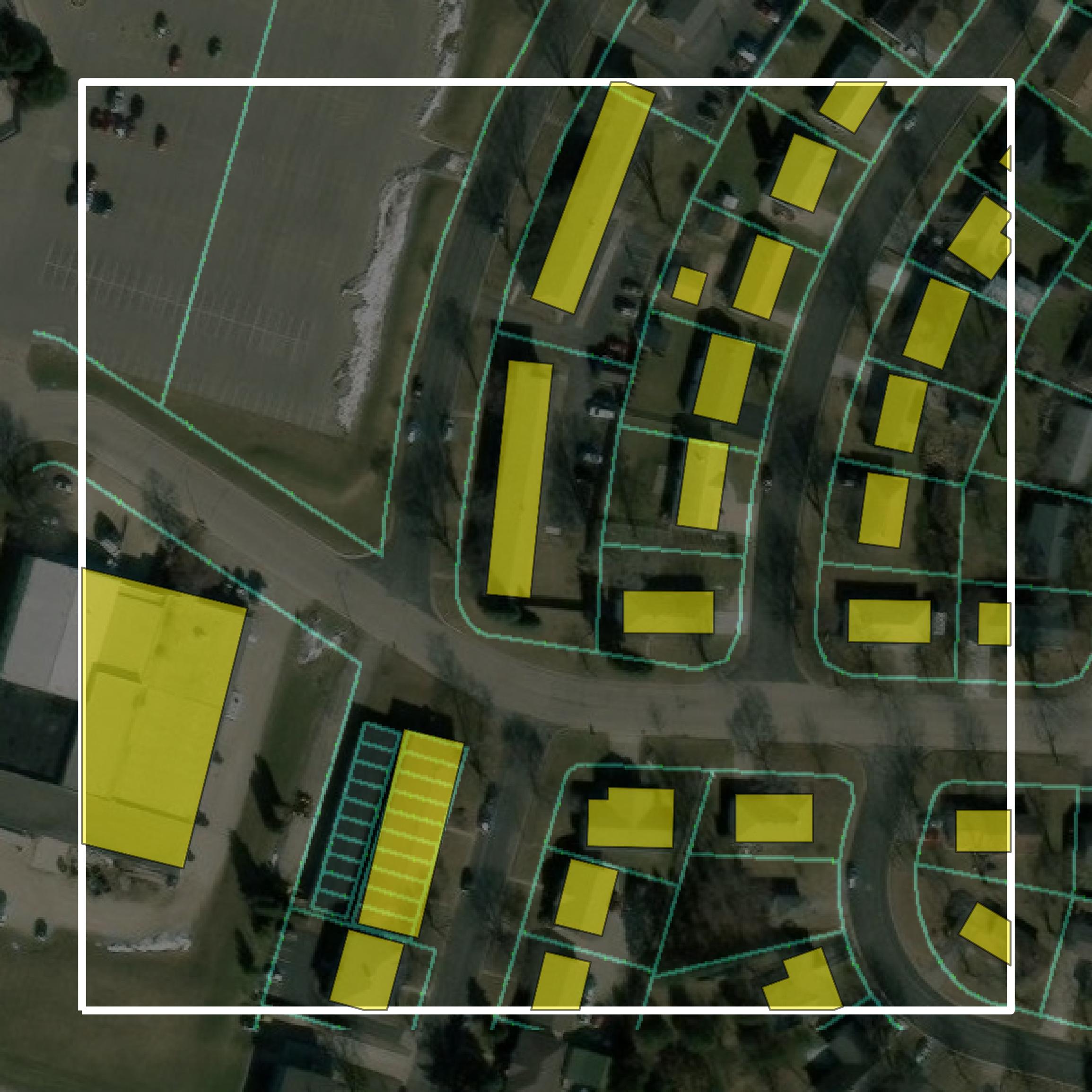 This image shows parcel and building data in Jefferson County created using GIS data in Equator.