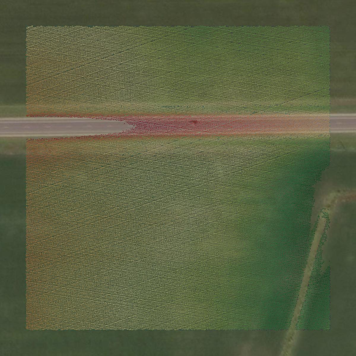 This image shows a LiDAR point cloud in Juneau County created using GIS data in Equator.