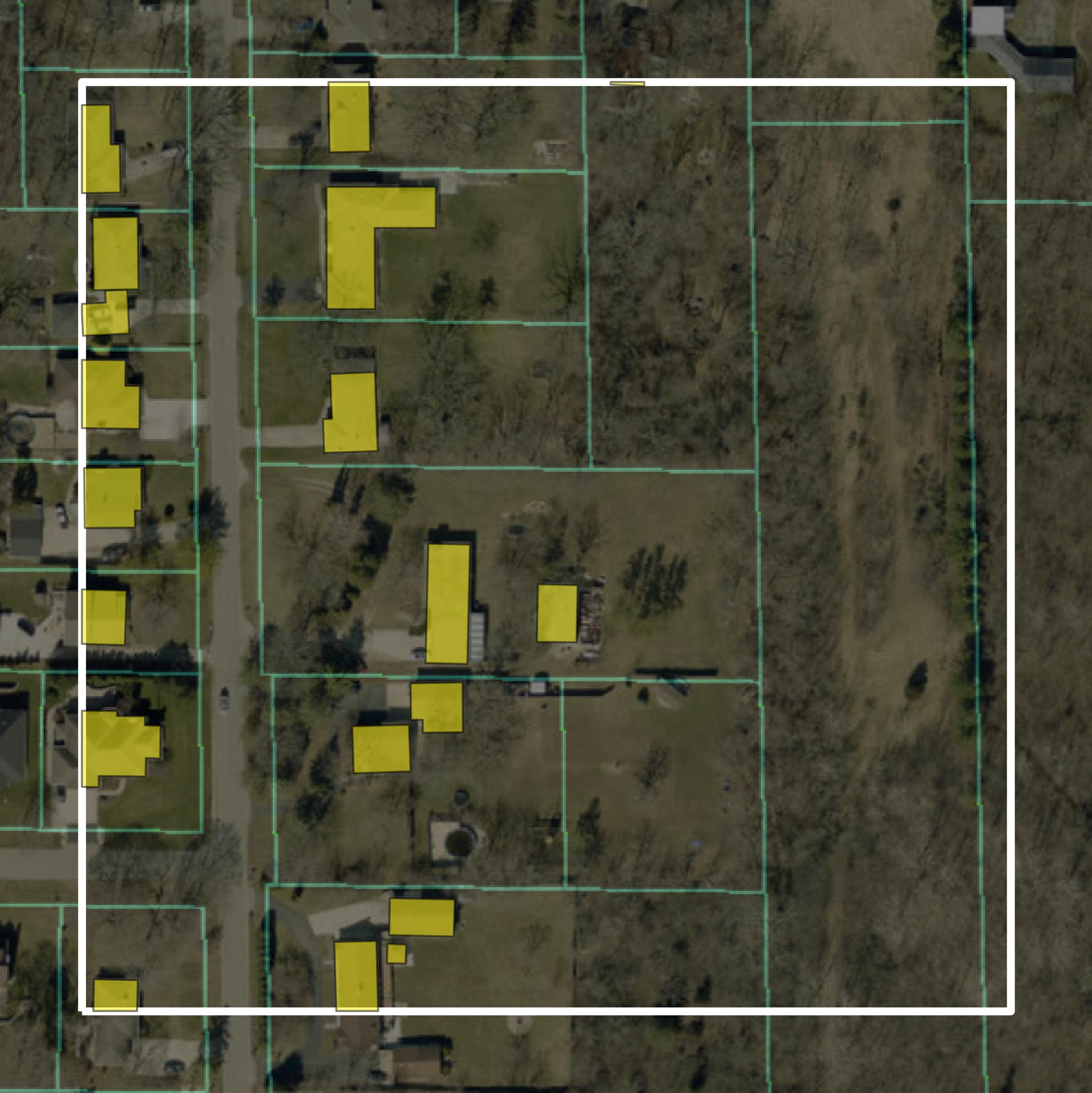 This image shows parcel and building data in Kenosha County created using GIS data in Equator.