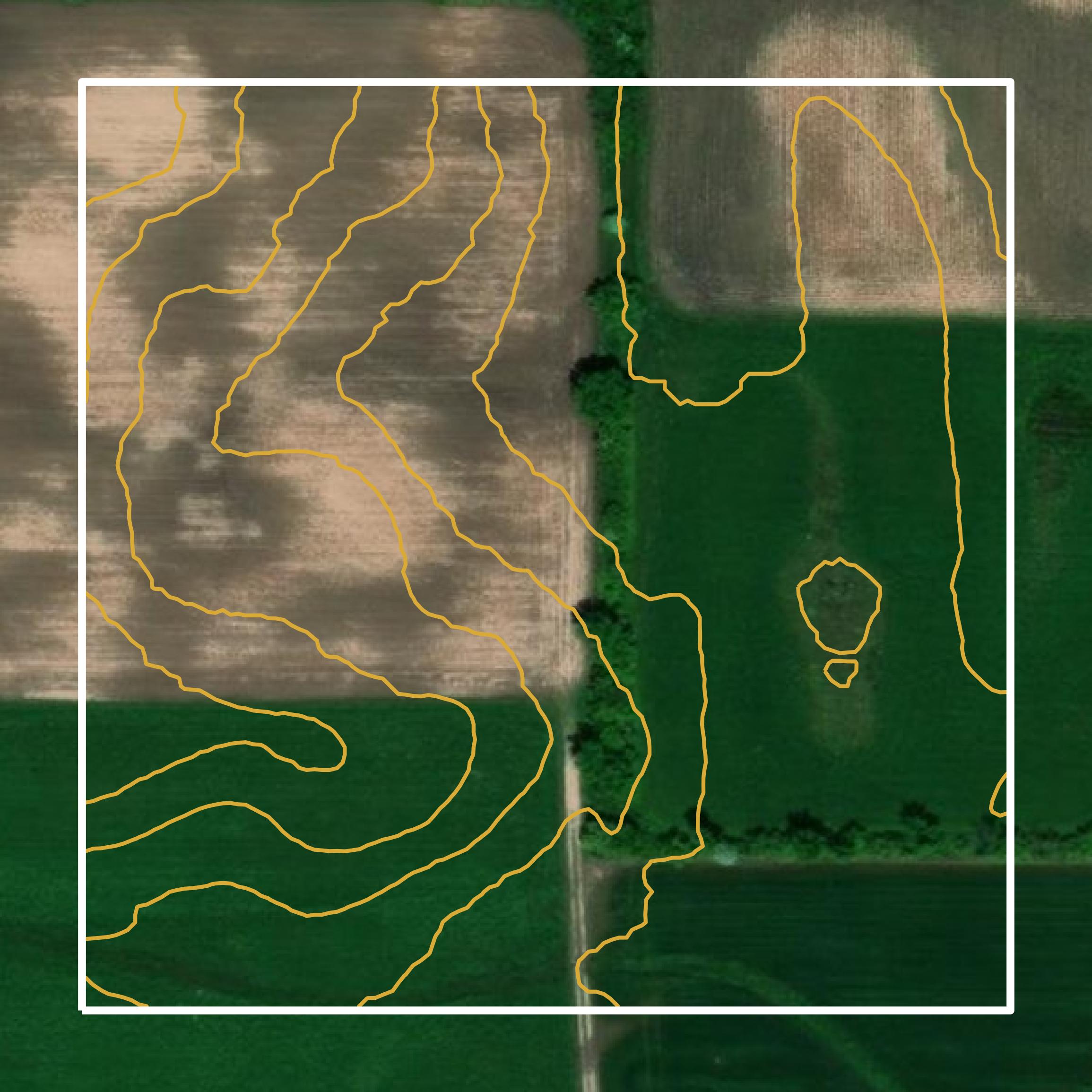 This image shows a contour map in Kewaunee County created using GIS data in Equator.