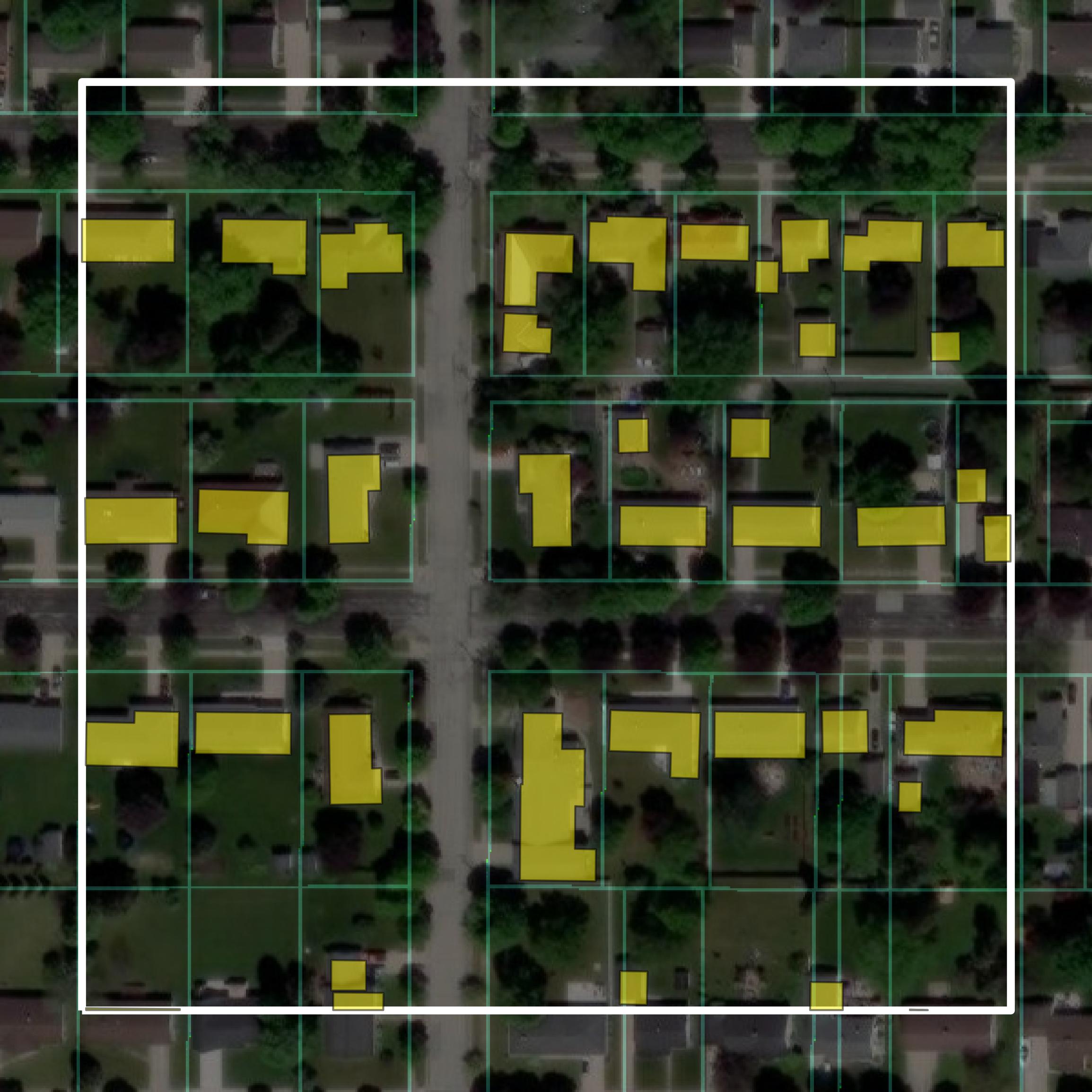 This image shows parcel and building data in Kewaunee County created using GIS data in Equator.