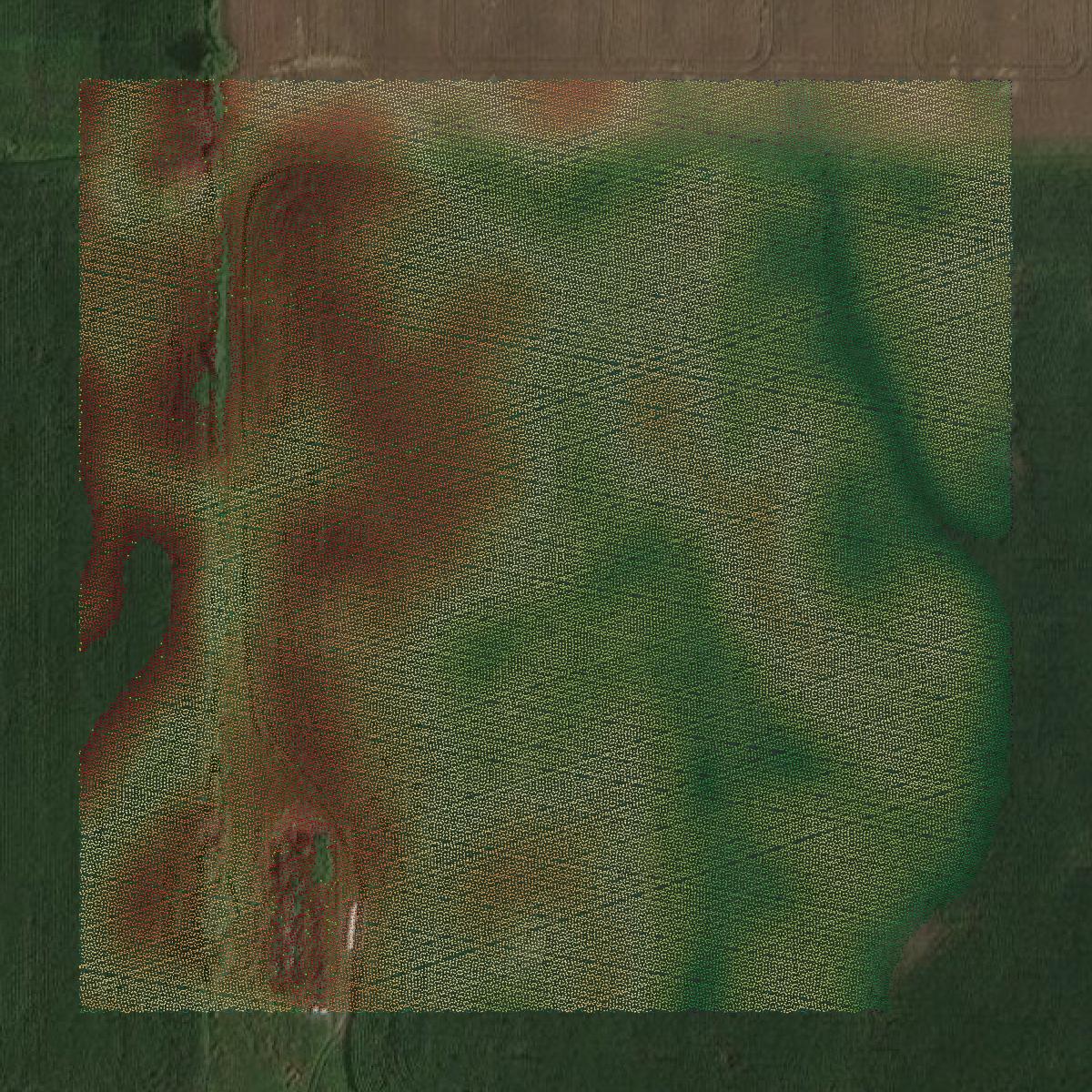 This image shows a LiDAR point cloud in Kewaunee County created using GIS data in Equator.