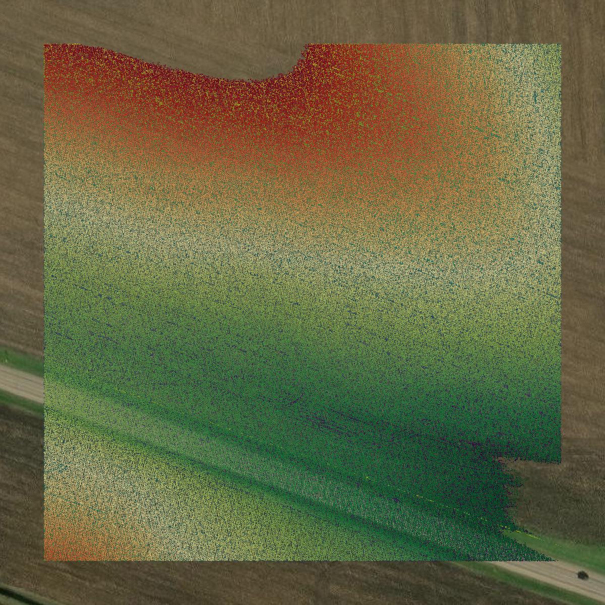 This image shows a LiDAR point cloud in Lafayette County created using GIS data in Equator.