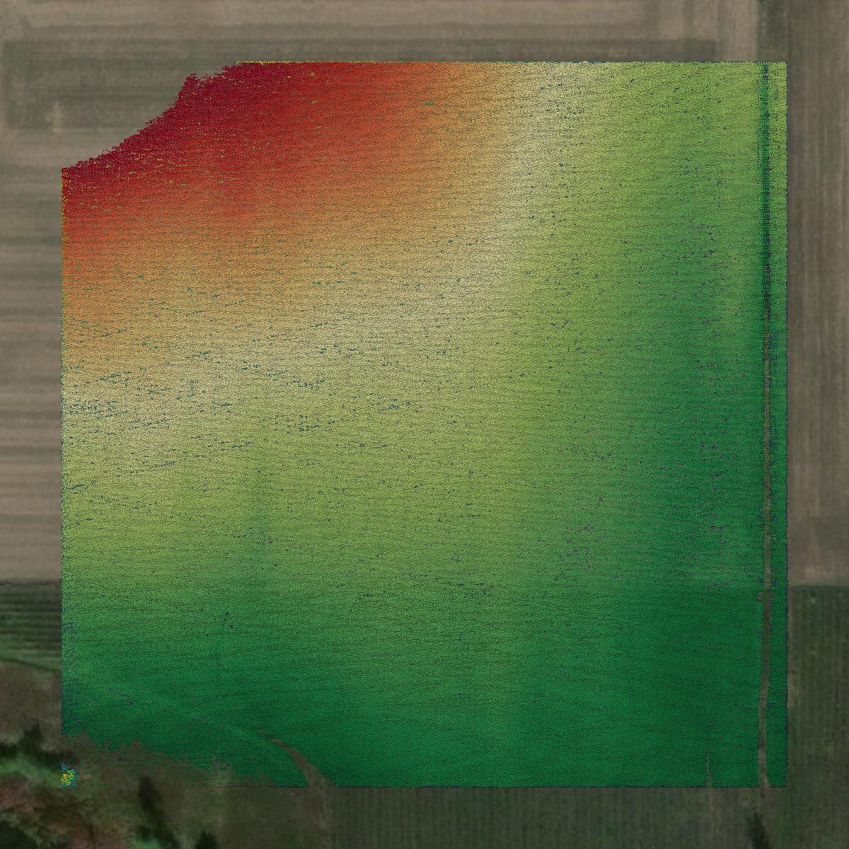 This image shows a LiDAR point cloud in Manitowoc County created using GIS data in Equator.