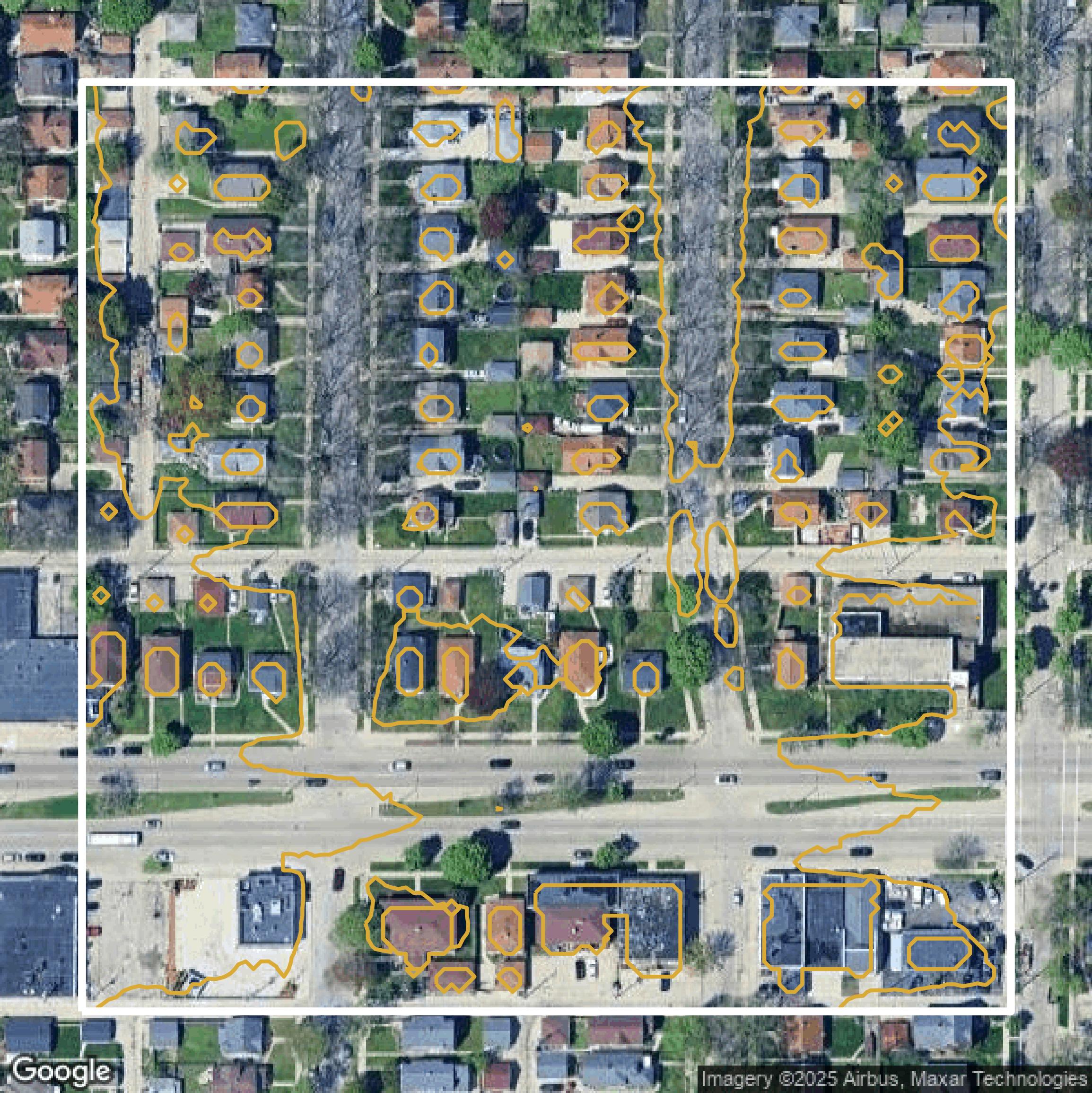 This image shows a contour map in Milwaukee County created using GIS data in Equator.