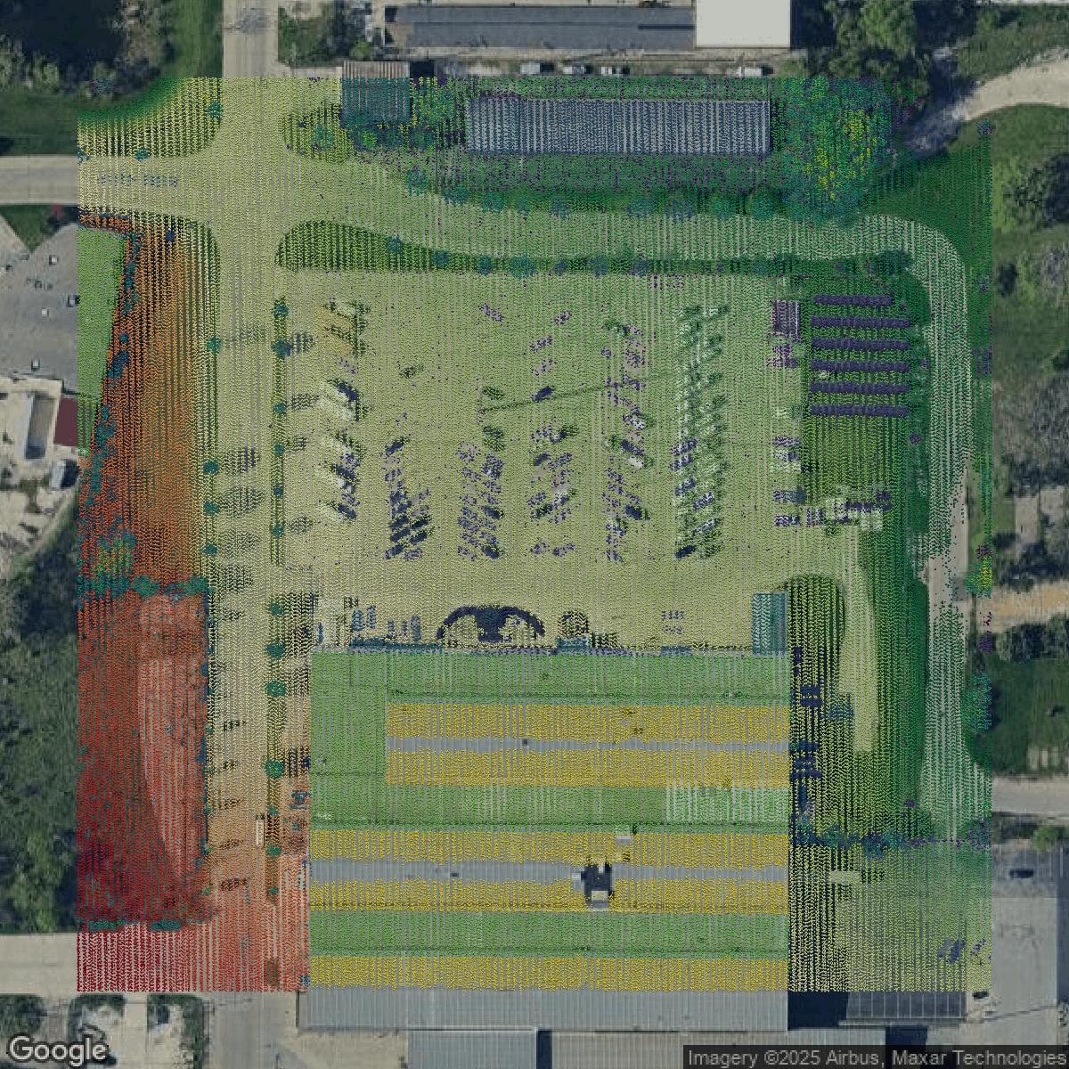 This image shows a LiDAR point cloud in Milwaukee County created using GIS data in Equator.