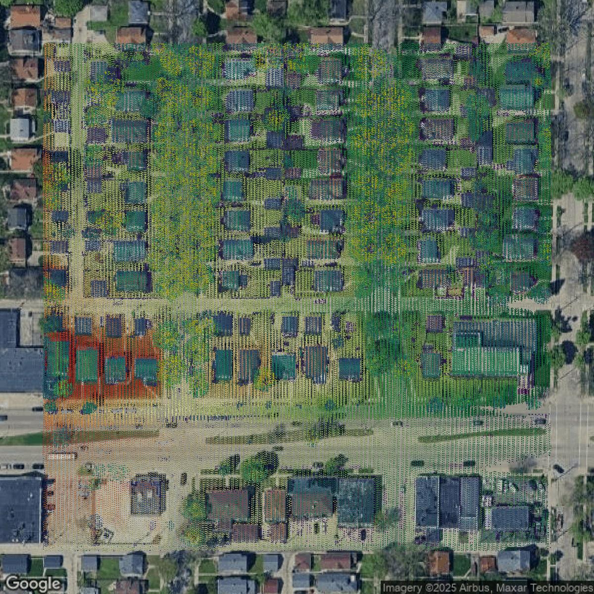 This image shows a LiDAR point cloud in Milwaukee County created using GIS data in Equator.