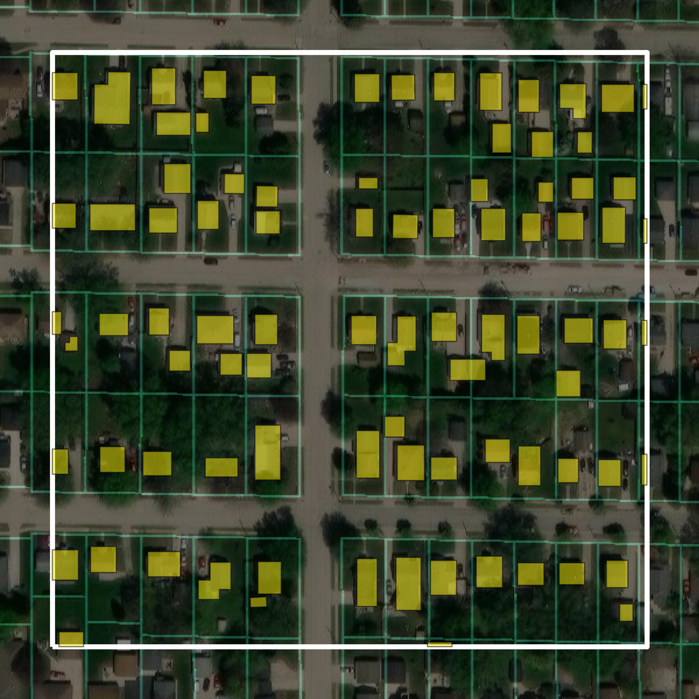 This image shows parcel and building data in Outagamie County created using GIS data in Equator.