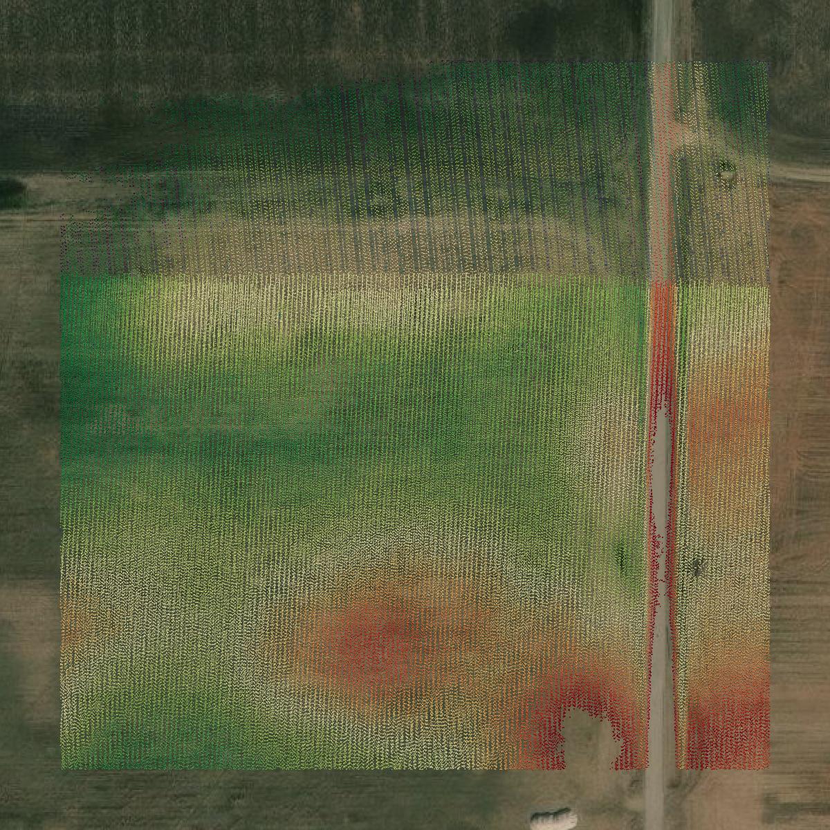 This image shows a LiDAR point cloud in Outagamie County created using GIS data in Equator.