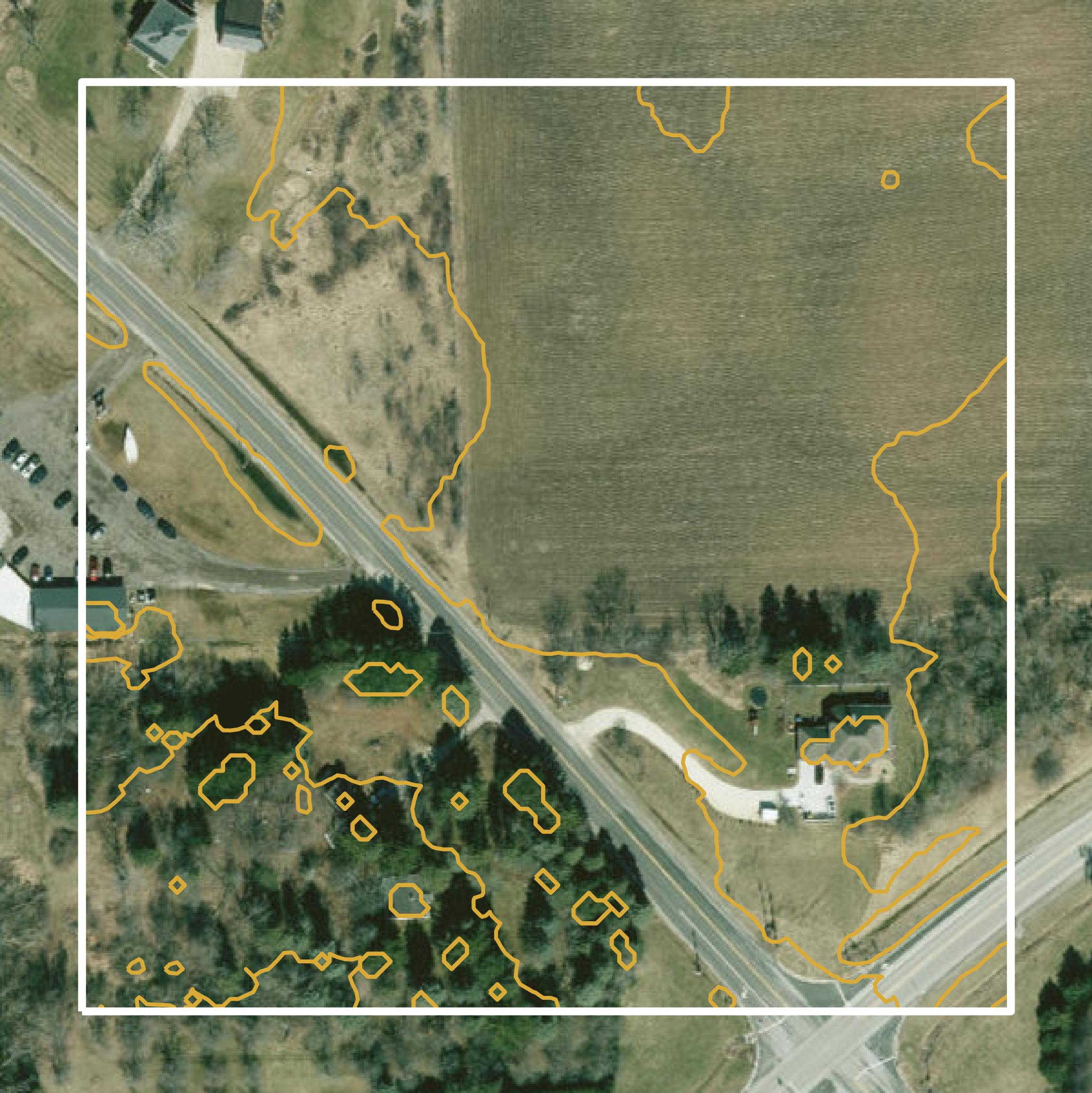 This image shows a contour map in Ozaukee County created using GIS data in Equator.