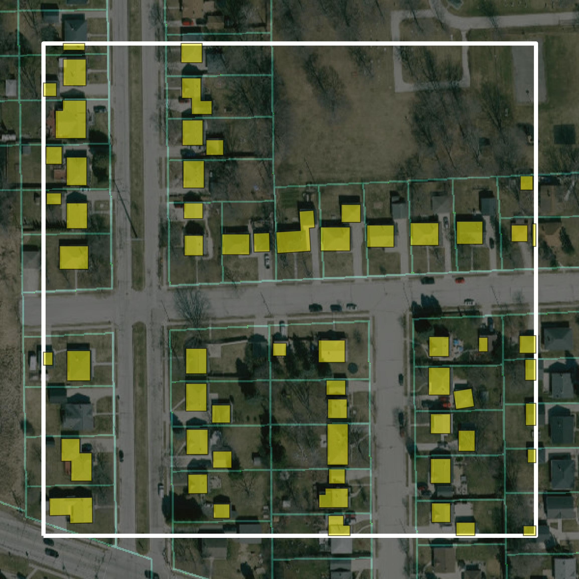 This image shows parcel and building data in Ozaukee County created using GIS data in Equator.