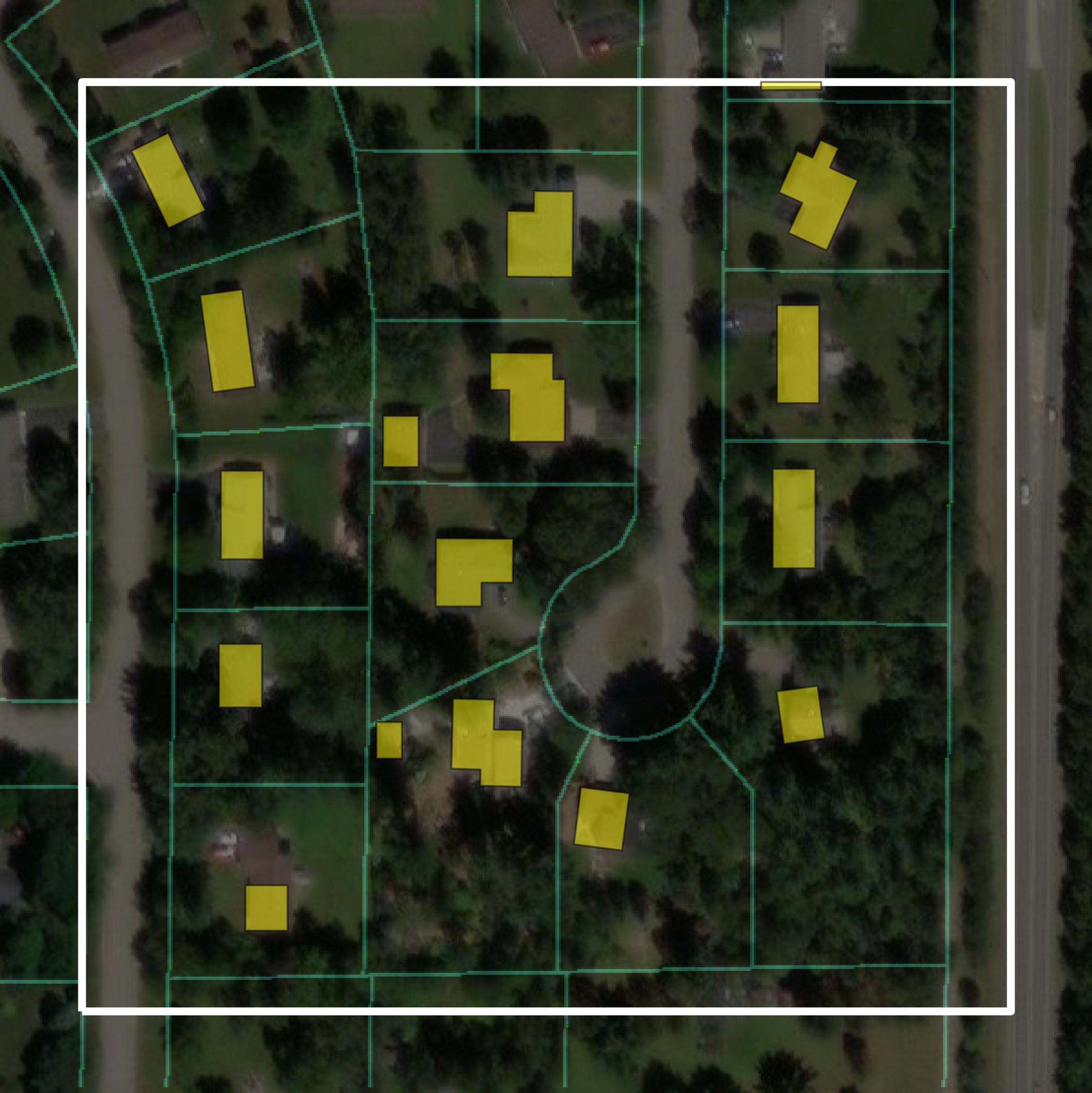 This image shows parcel and building data in Portage County created using GIS data in Equator.