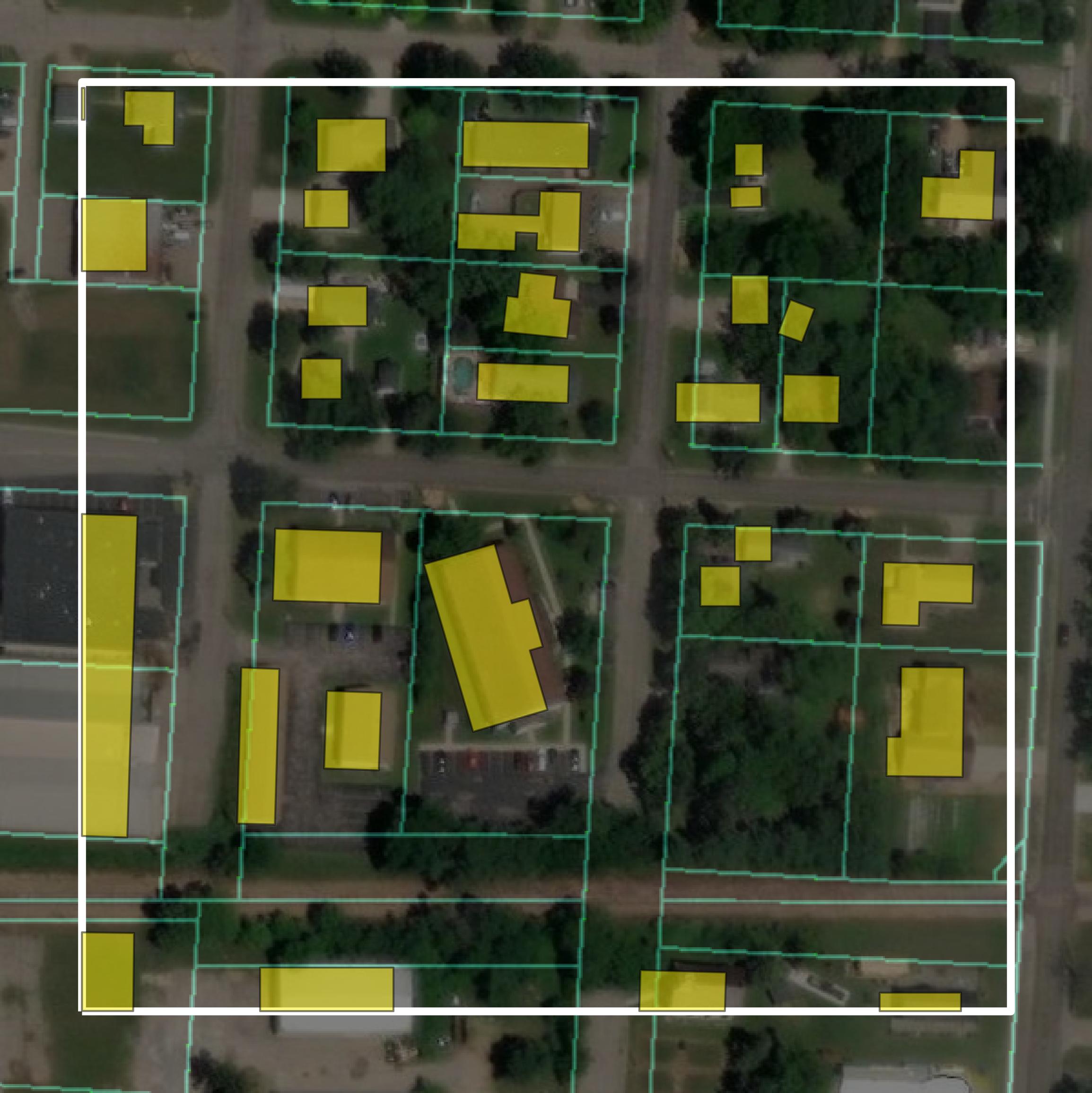 This image shows parcel and building data in Portage County created using GIS data in Equator.