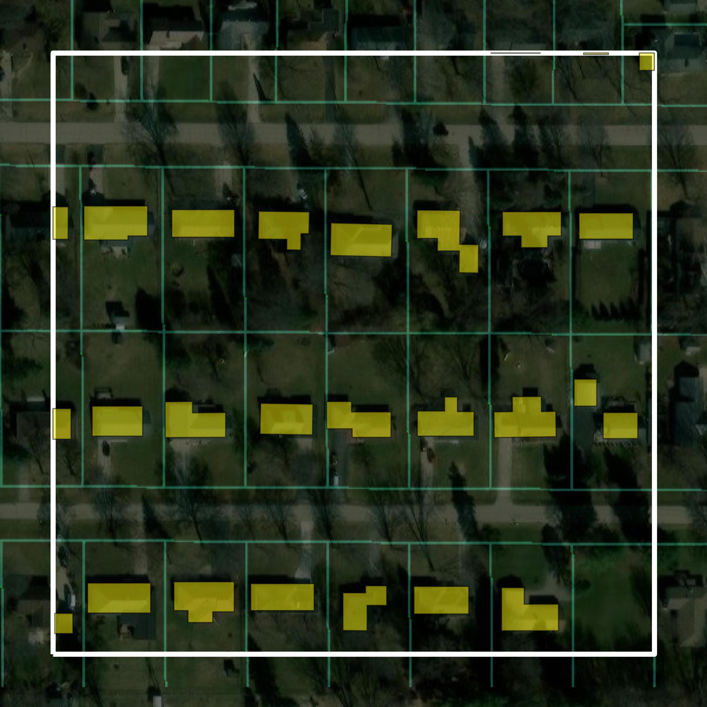 This image shows parcel and building data in Rock County created using GIS data in Equator.