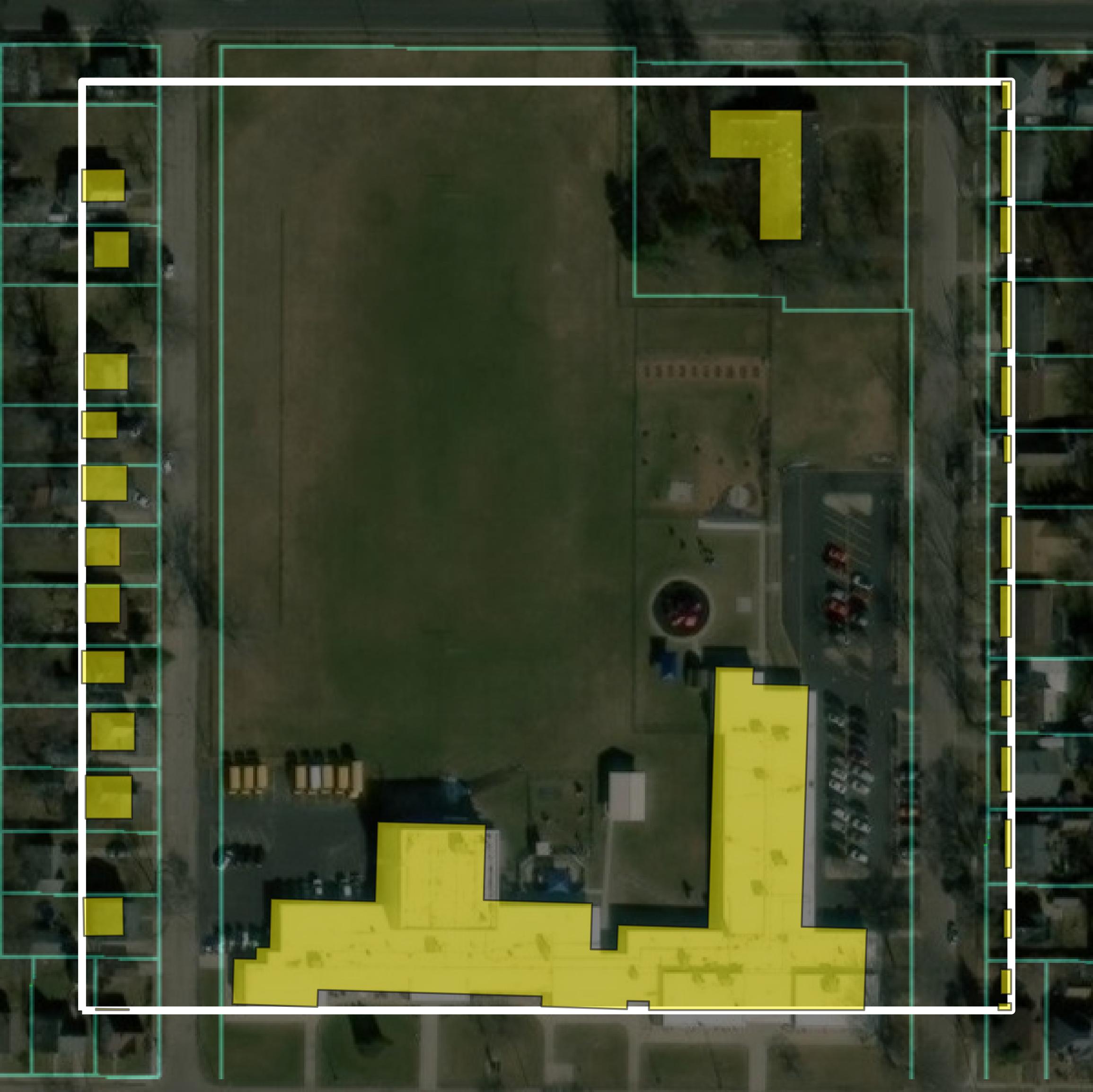 This image shows parcel and building data in Rock County created using GIS data in Equator.