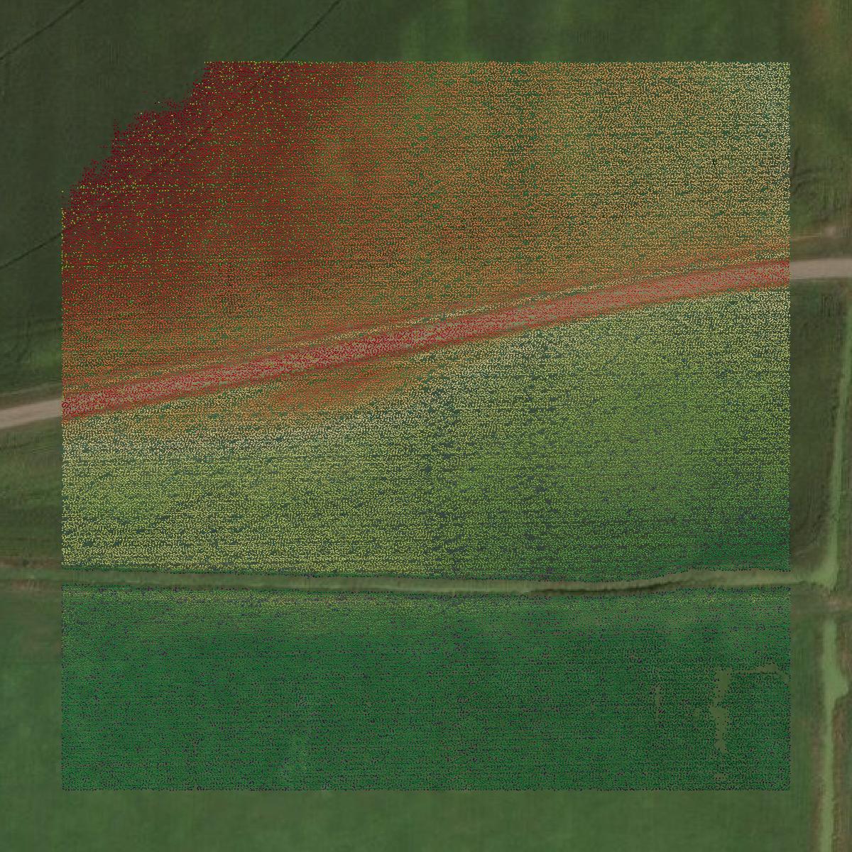 This image shows a LiDAR point cloud in Sauk County created using GIS data in Equator.