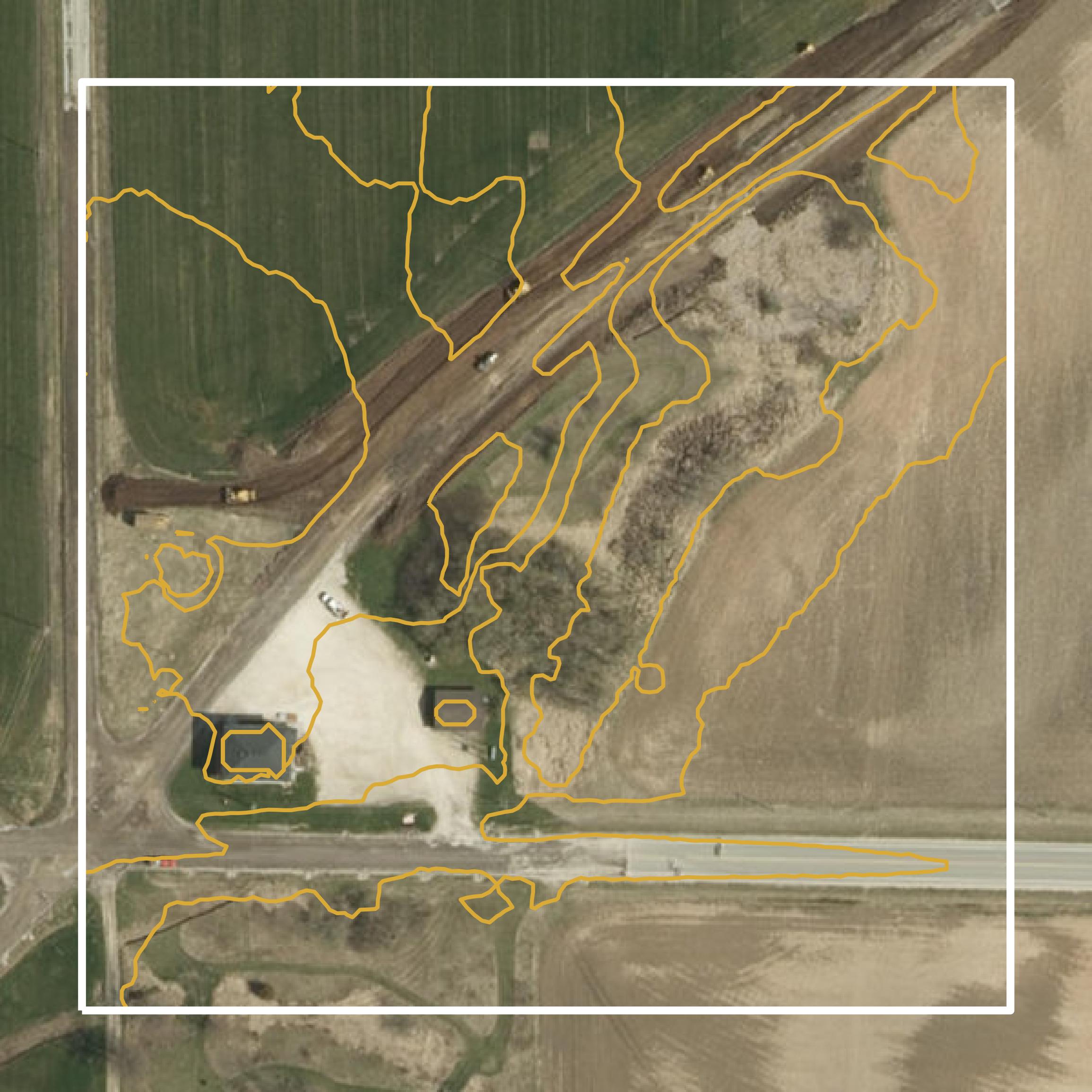 This image shows a contour map in Sheboygan County created using GIS data in Equator.