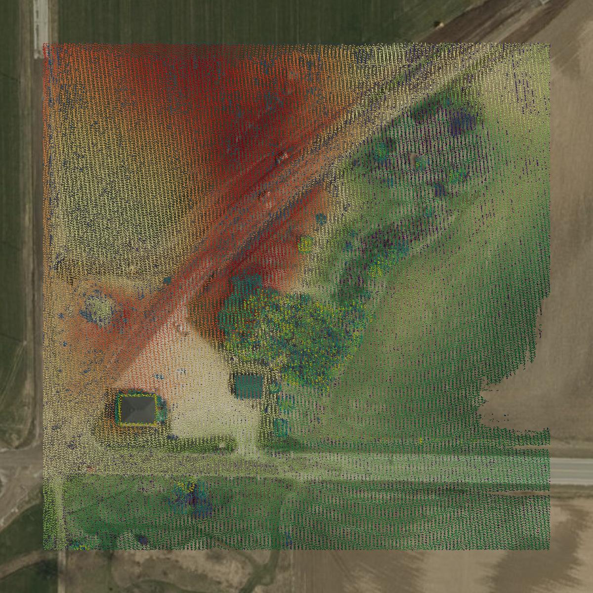 This image shows a LiDAR point cloud in Sheboygan County created using GIS data in Equator.