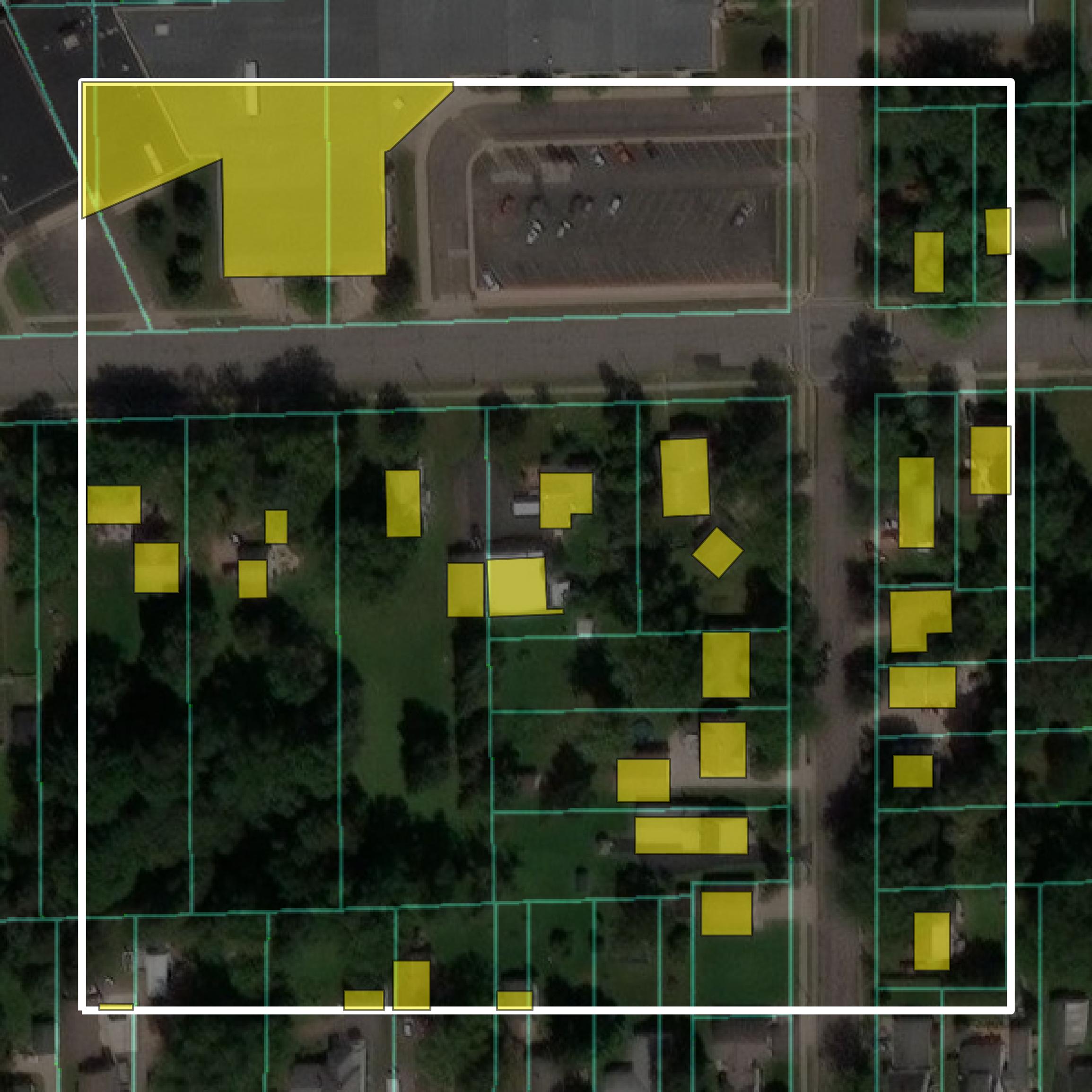 This image shows parcel and building data in Taylor County created using GIS data in Equator.