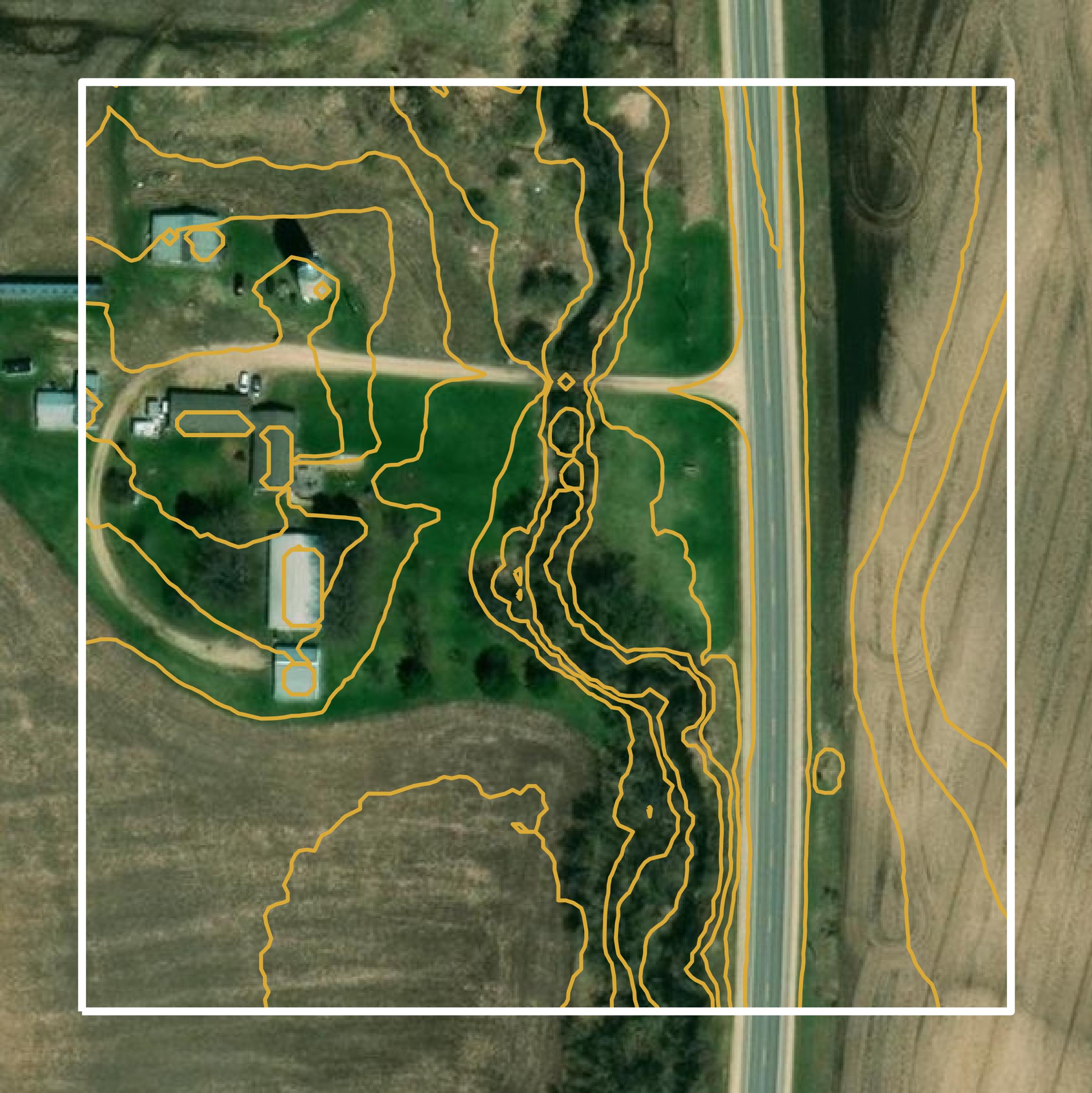 This image shows a contour map in Trempealeau County created using GIS data in Equator.