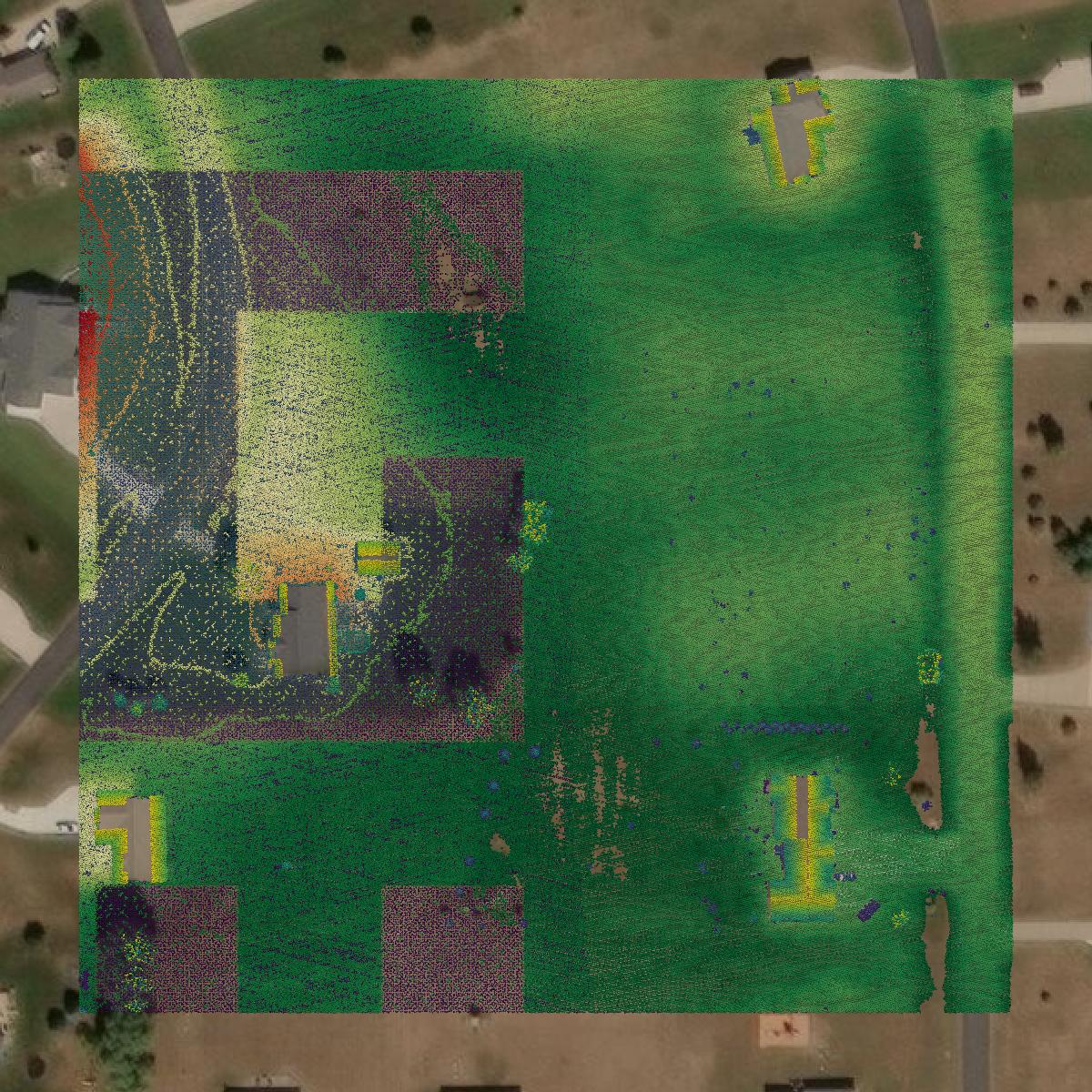 This image shows a LiDAR point cloud in Trempealeau County created using GIS data in Equator.