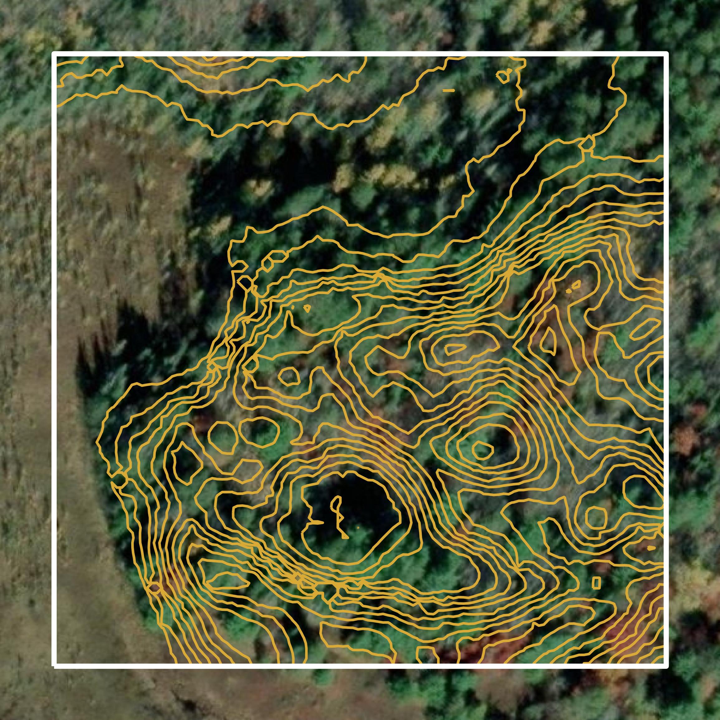 This image shows a contour map in Vilas County created using GIS data in Equator.