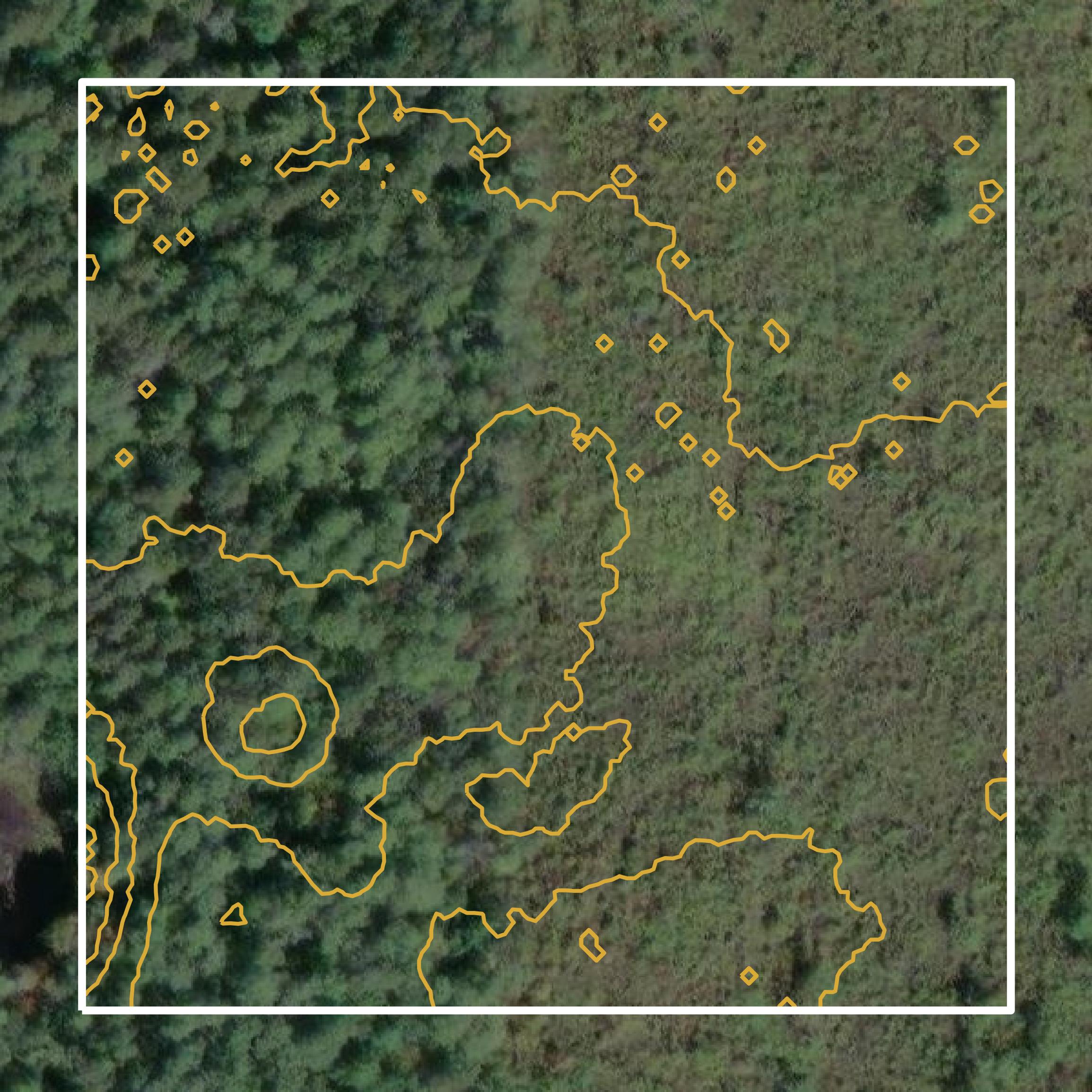 This image shows a contour map in Vilas County created using GIS data in Equator.
