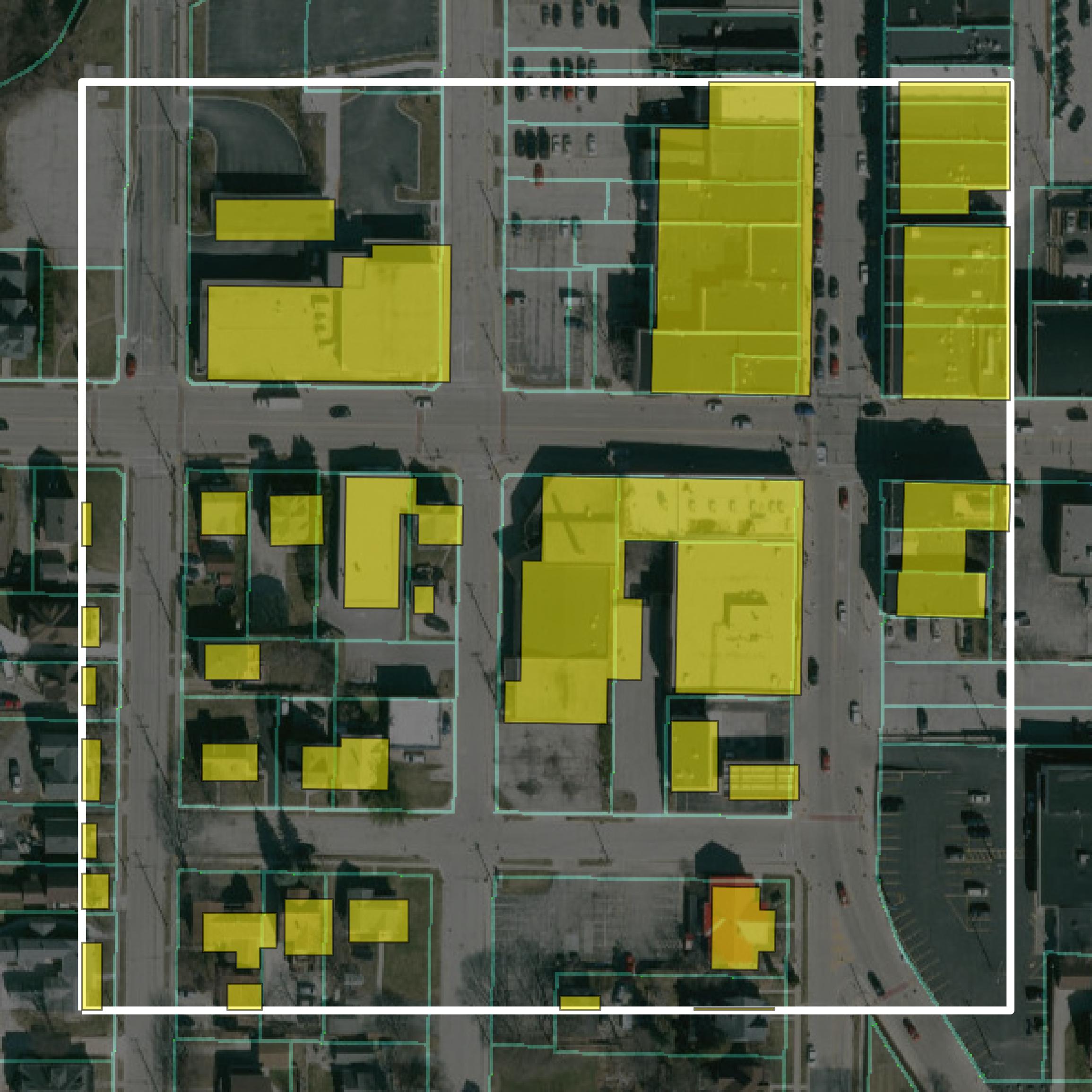 This image shows parcel and building data in Washington County created using GIS data in Equator.
