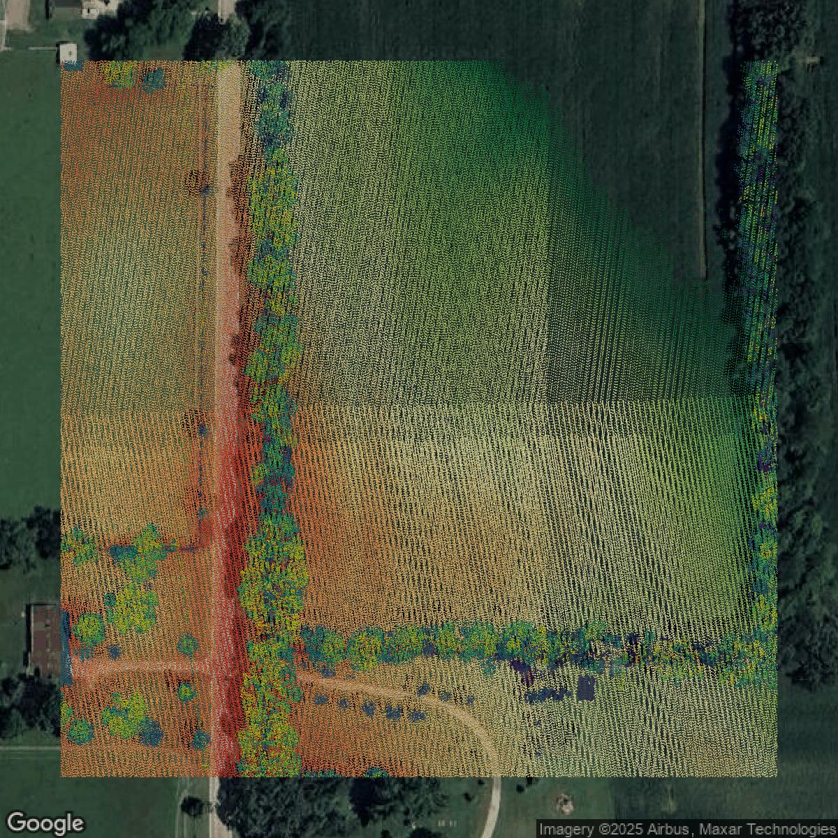 This image shows a LiDAR point cloud in Waukesha County created using GIS data in Equator.