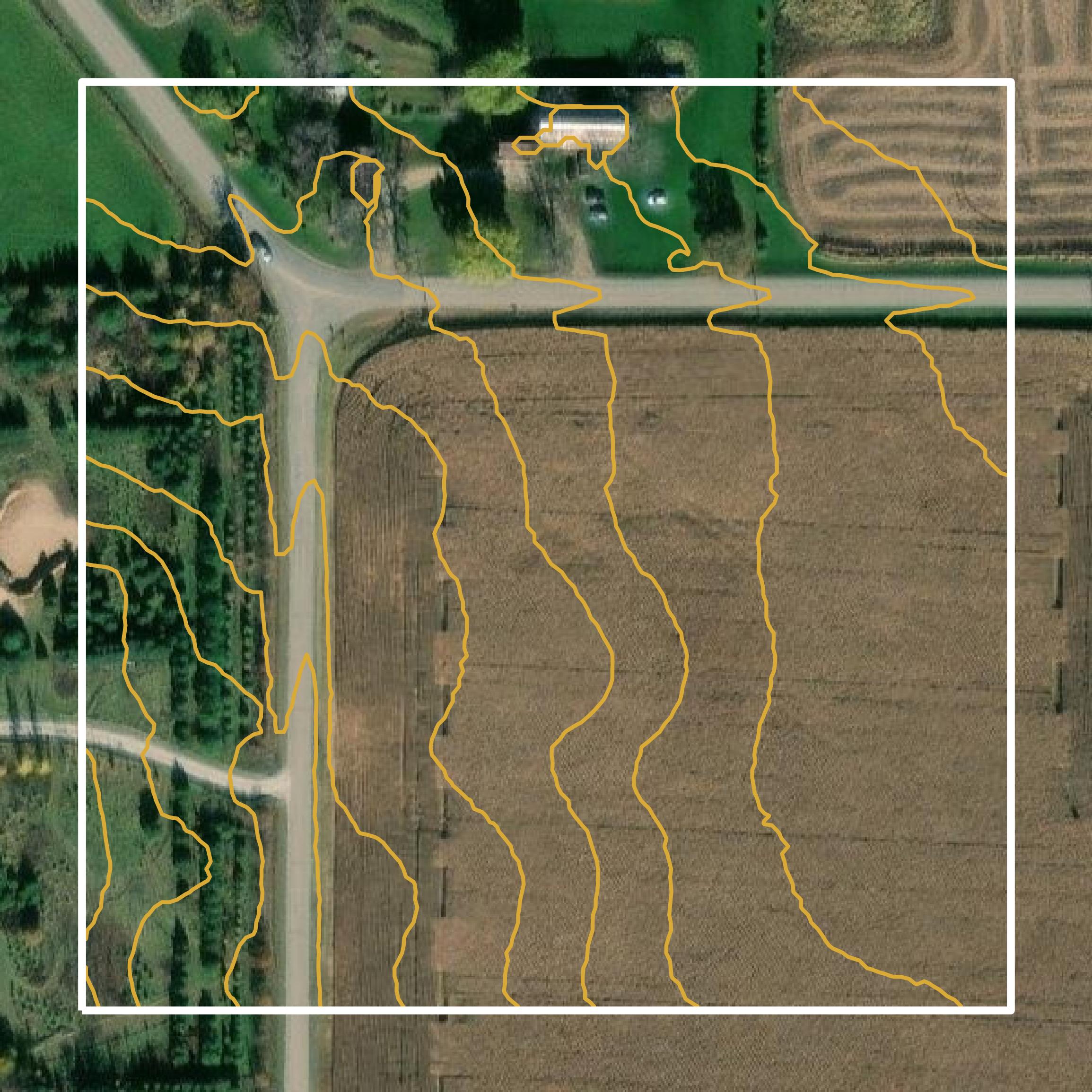 This image shows a contour map in Waupaca County created using GIS data in Equator.