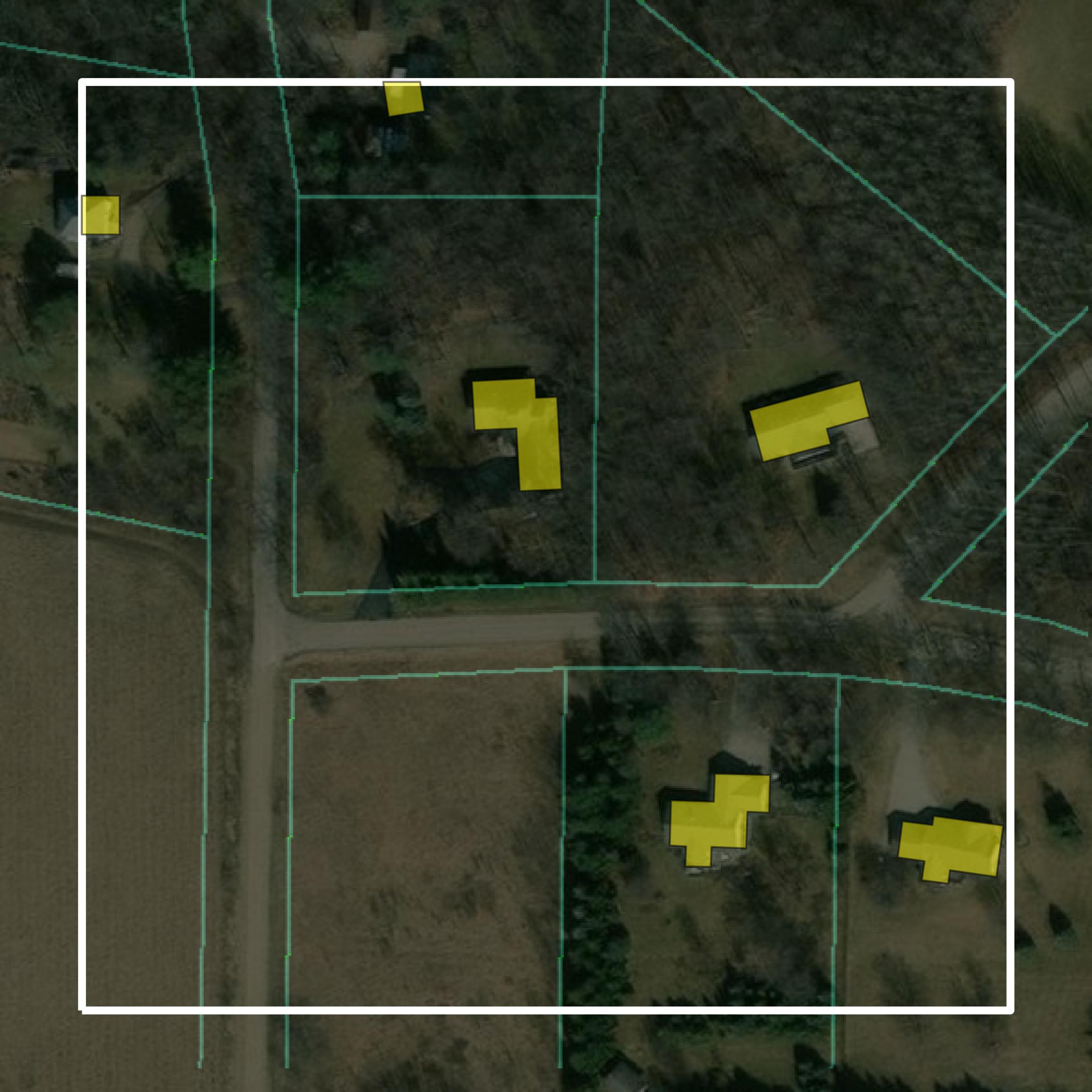 This image shows parcel and building data in Waupaca County created using GIS data in Equator.