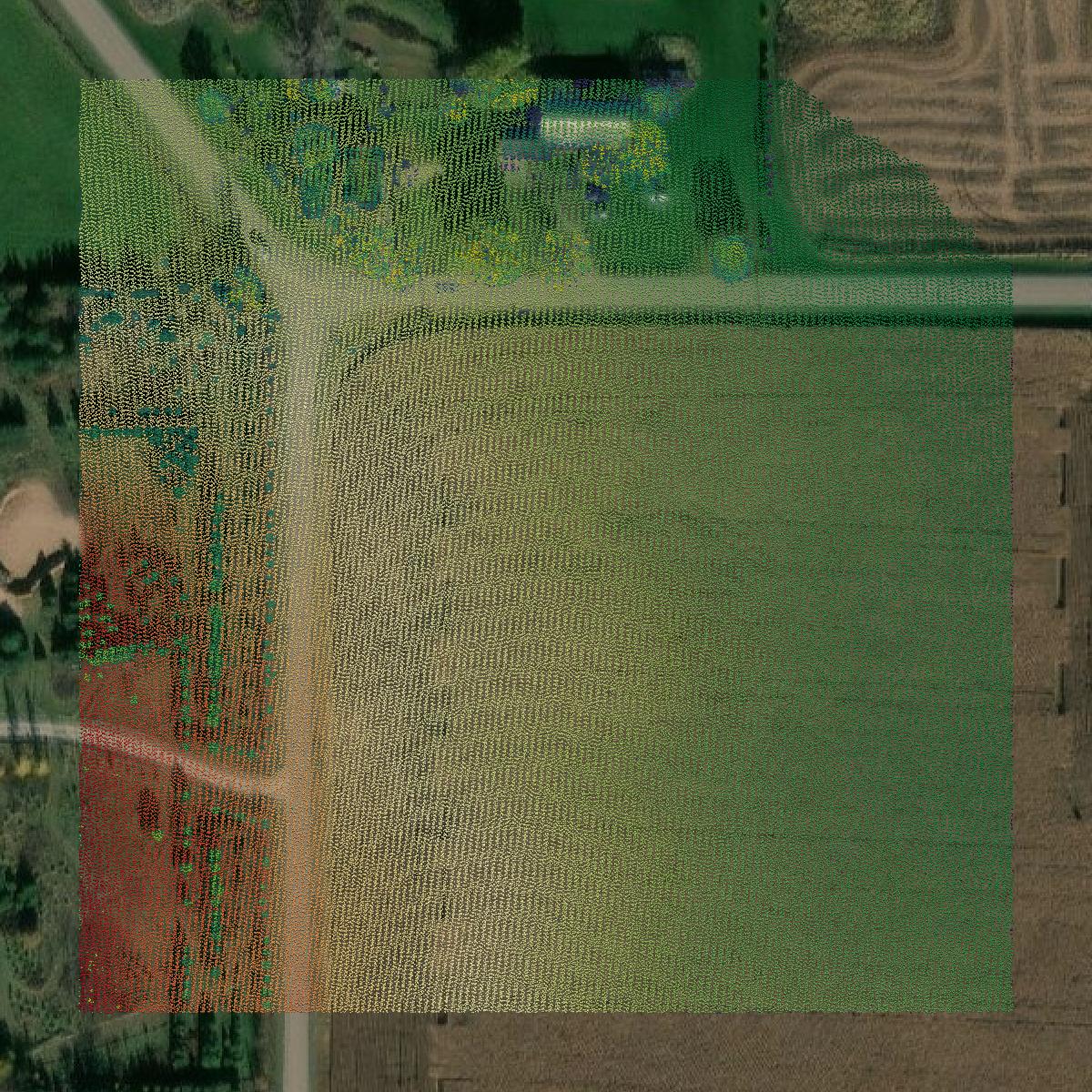 This image shows a LiDAR point cloud in Waupaca County created using GIS data in Equator.