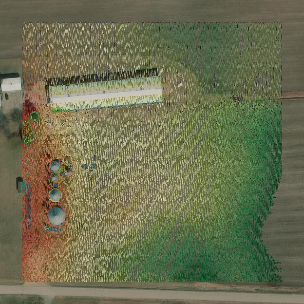 This image shows a LiDAR point cloud in Waupaca County created using GIS data in Equator.