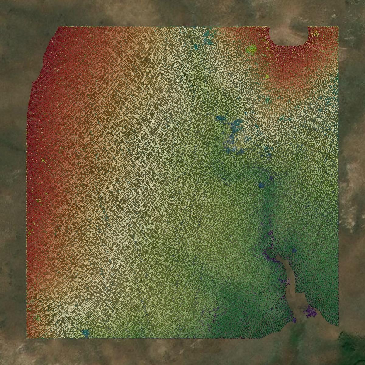 This image shows a LiDAR point cloud in Albany County created using GIS data in Equator.