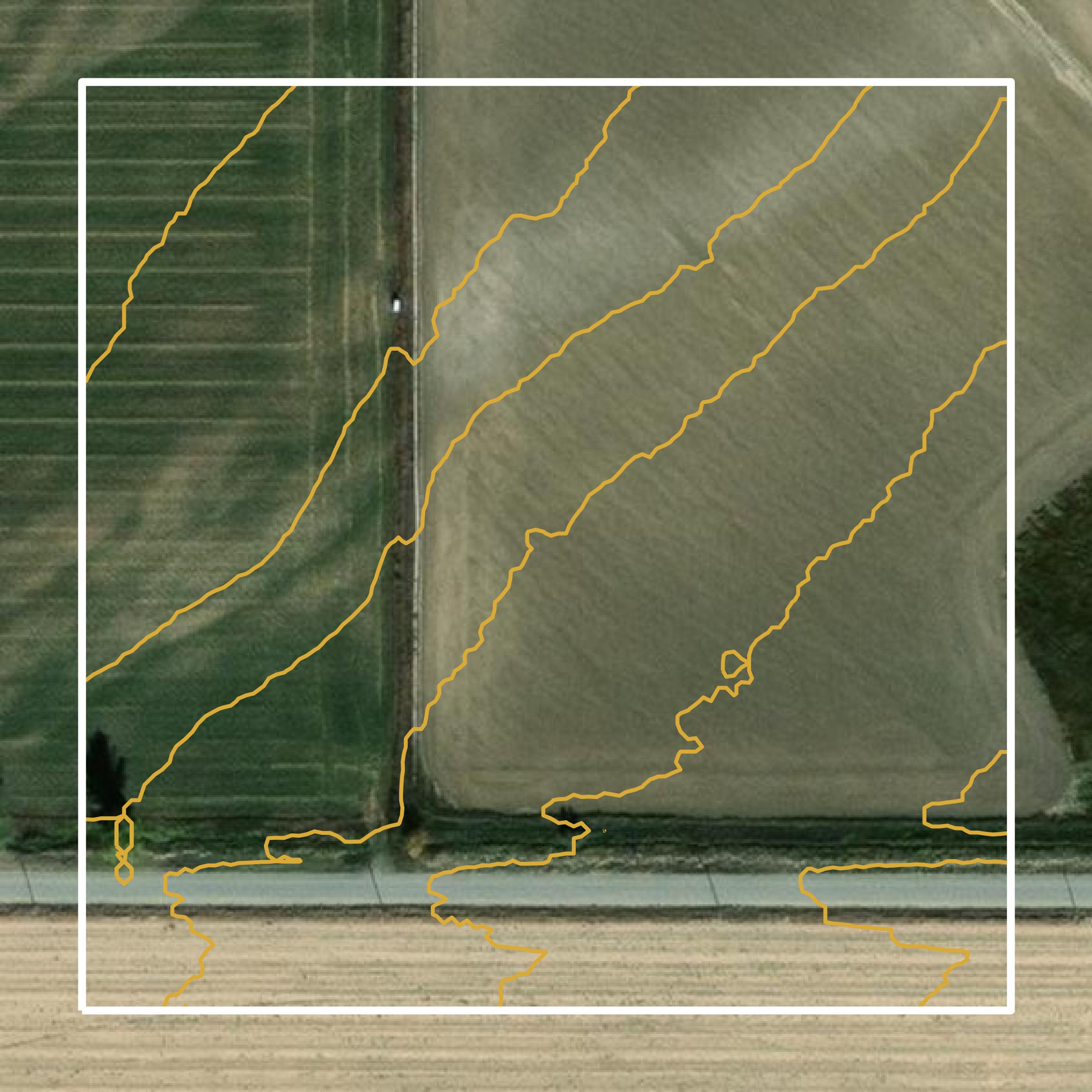 This image shows a contour map in Big Horn County created using GIS data in Equator.
