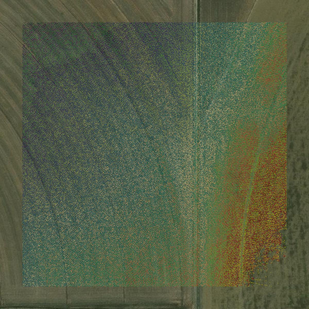 This image shows a LiDAR point cloud in Big Horn County created using GIS data in Equator.