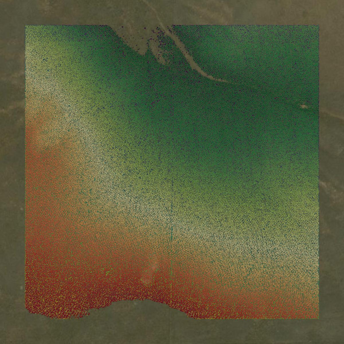 This image shows a LiDAR point cloud in Converse County created using GIS data in Equator.