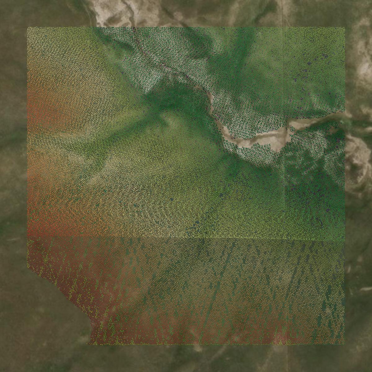 This image shows a LiDAR point cloud in Crook County created using GIS data in Equator.
