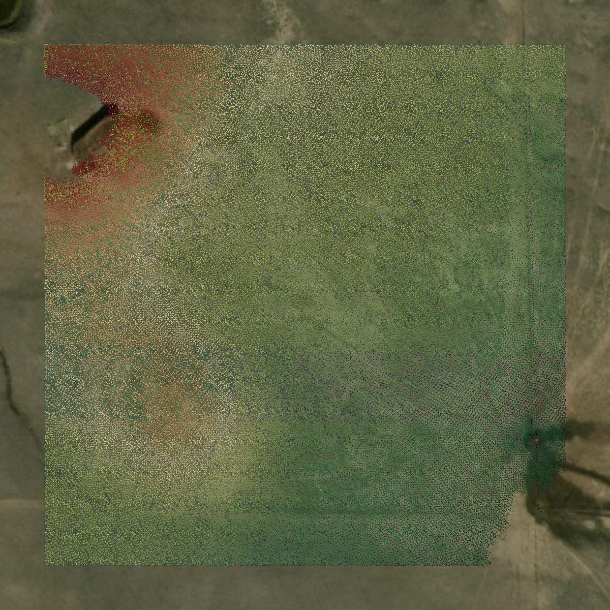 This image shows a LiDAR point cloud in Crook County created using GIS data in Equator.